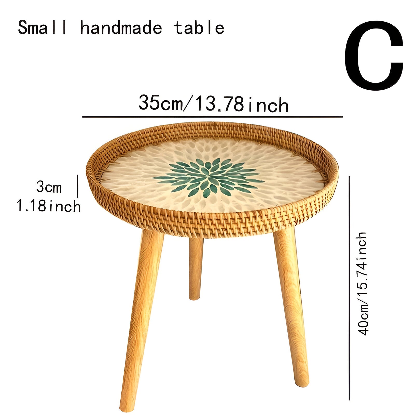 Scandi Couchtisch - Handgefertigter Rattan Couchtisch rund - Couchtisch Holz