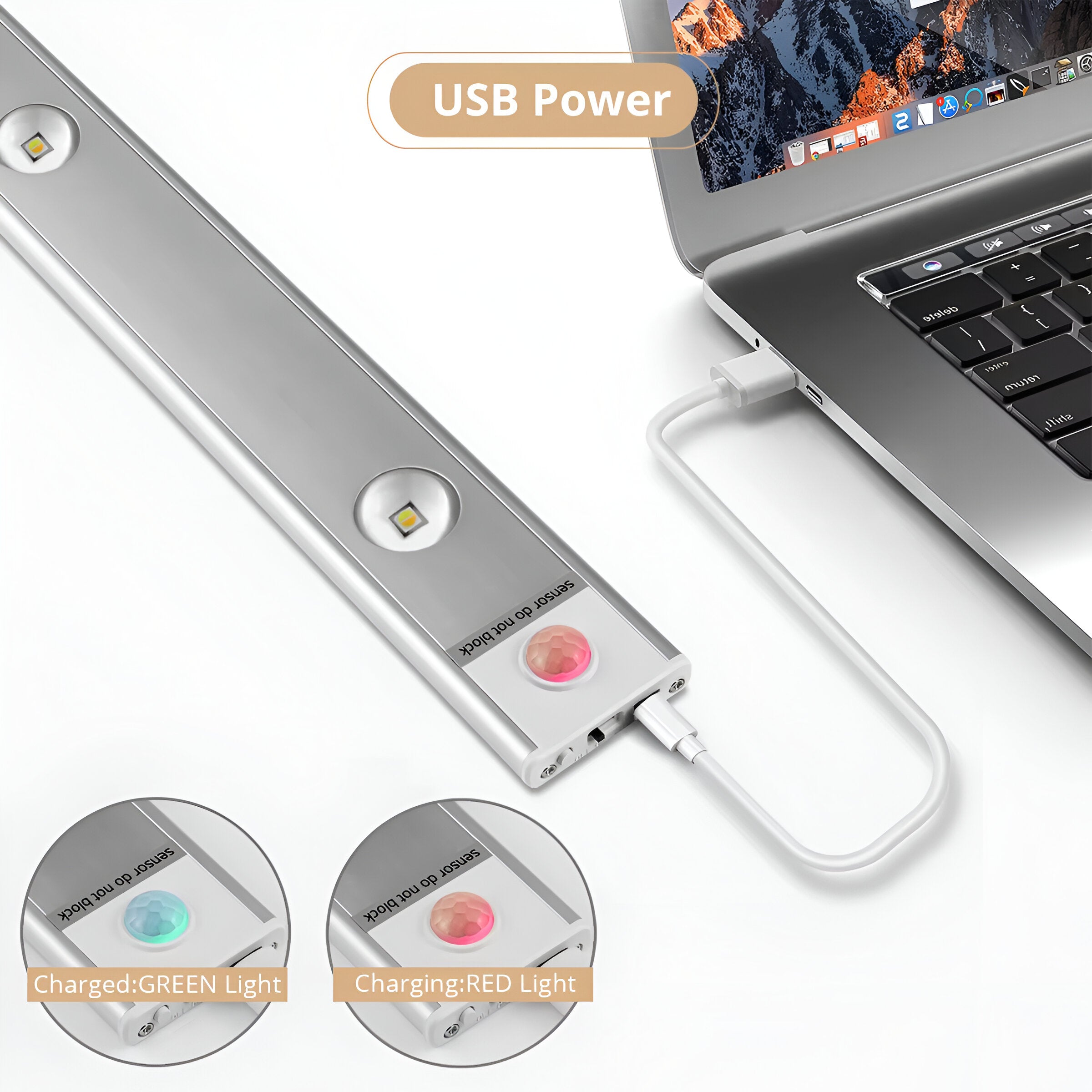 SensoBeam LED Strip - Ultradünne, USB Wiederaufladbare Aluminium Wandleuchte mit PIR Sensor