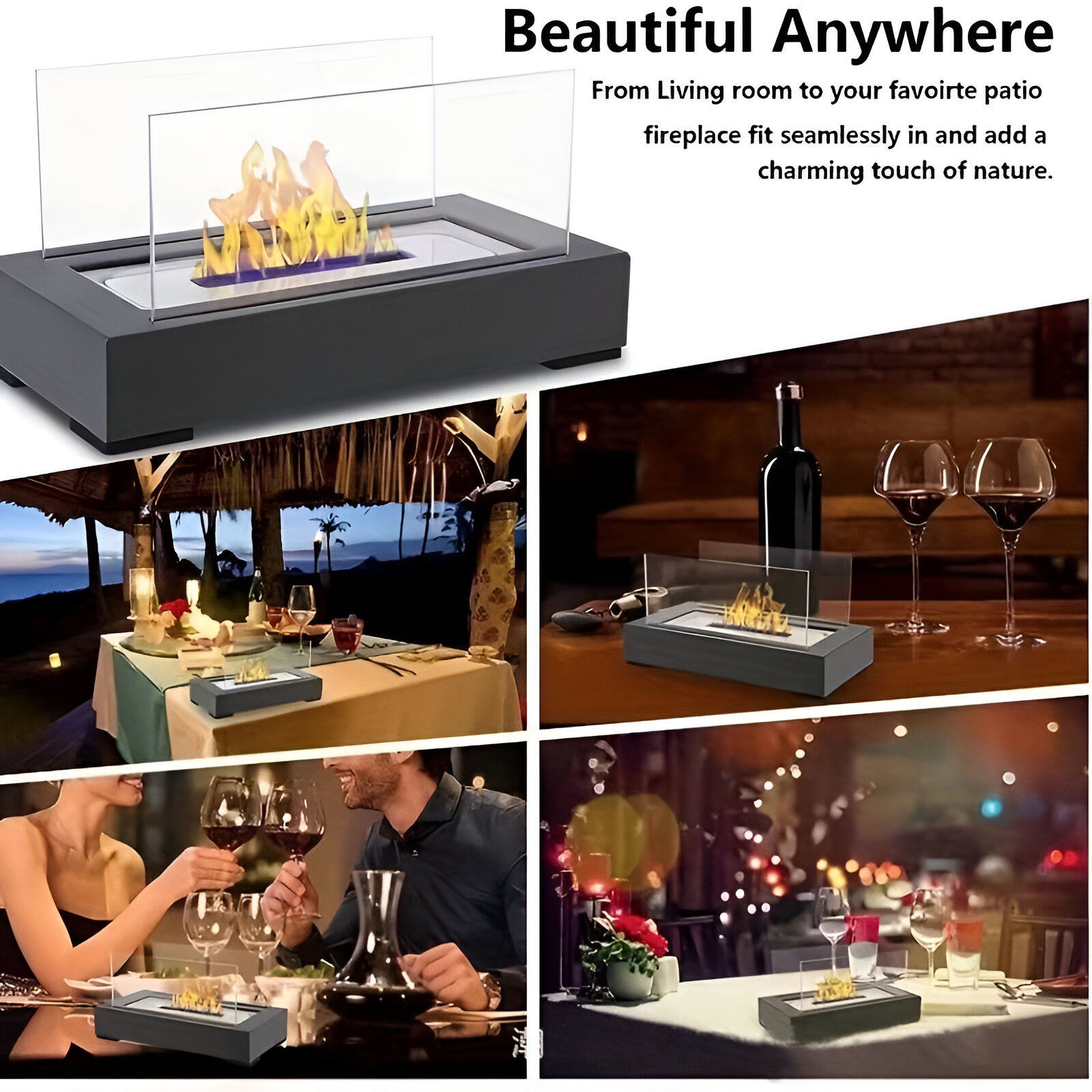 SereniFire Tischkamin - Rechteckiger Bio-Ethanol-Tischkamin Feuerstelle