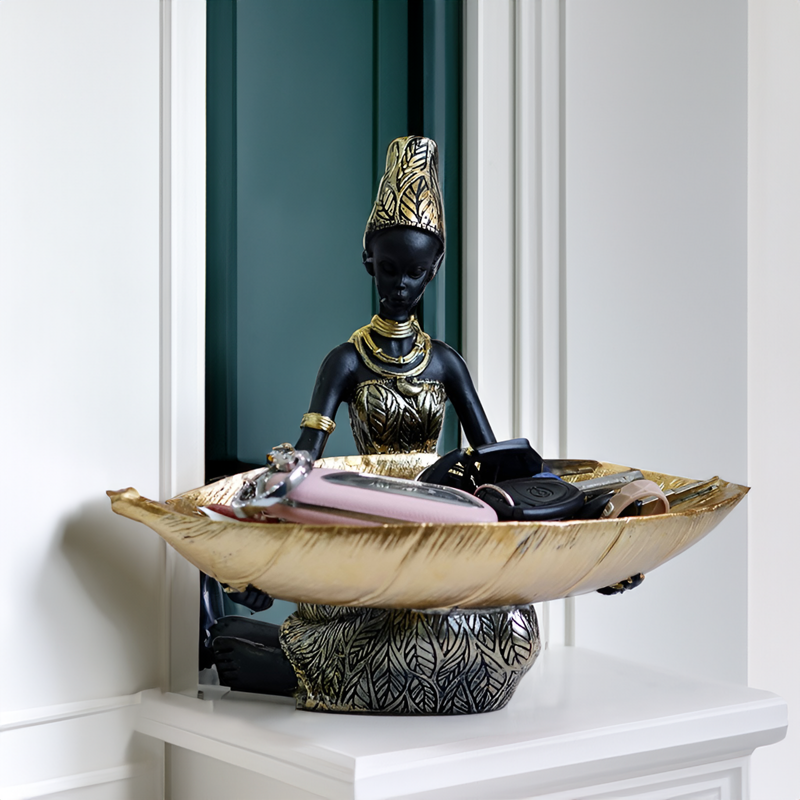 SmartArt - Stilvolle Exotische Schwarze Frau Skulptur & Schlüssel Organizer