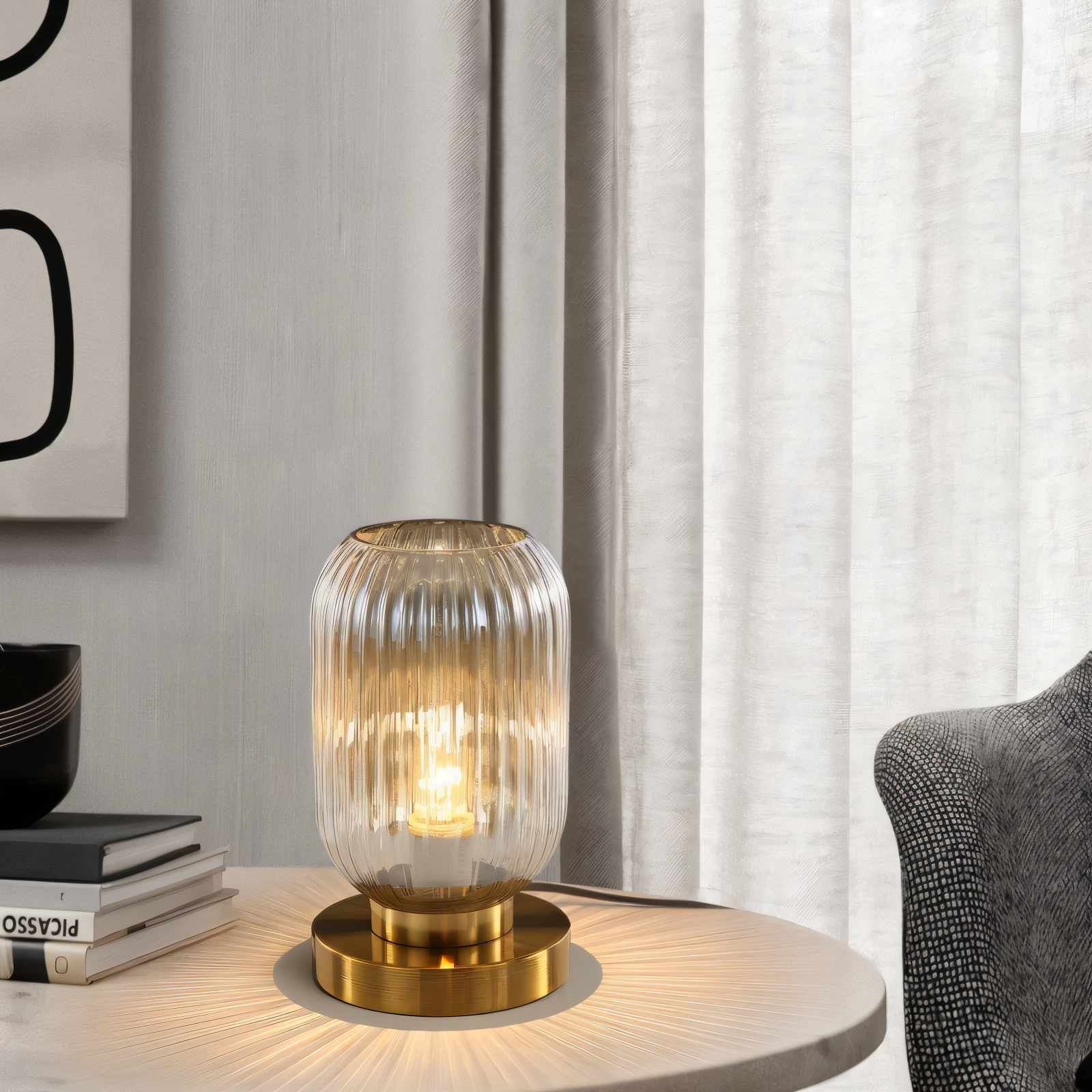 SoftiBeam Tischlampe - Nordic Ribbed Glas Schreibtischlampe