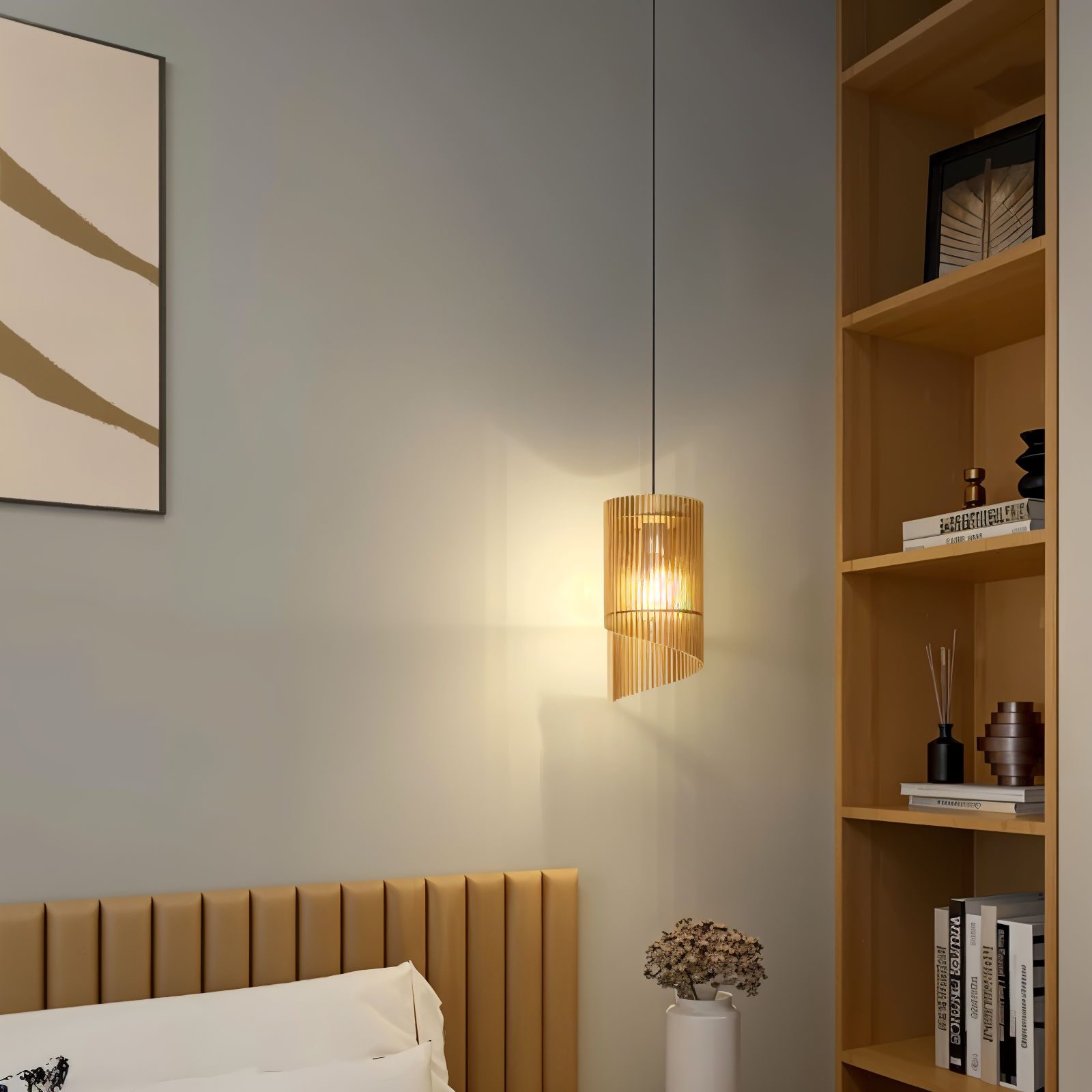 SpiraWood Pendelleuchte - Kunstvolle Zylindrische Holzleuchte