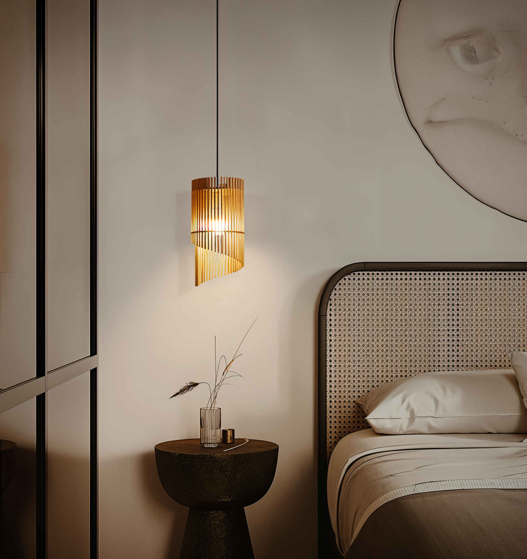 SpiraWood Pendelleuchte - Kunstvolle Zylindrische Holzleuchte