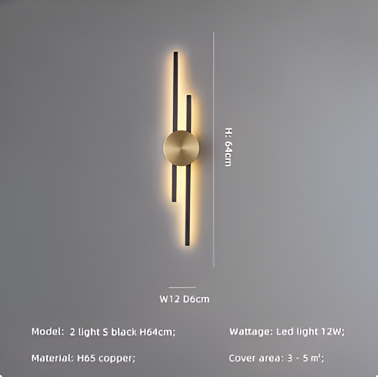 StripCop Wandleuchte - Gold Schwarz Linear Wandleuchte - Wandleuchte Design - Kupfer Wandleuchten LED