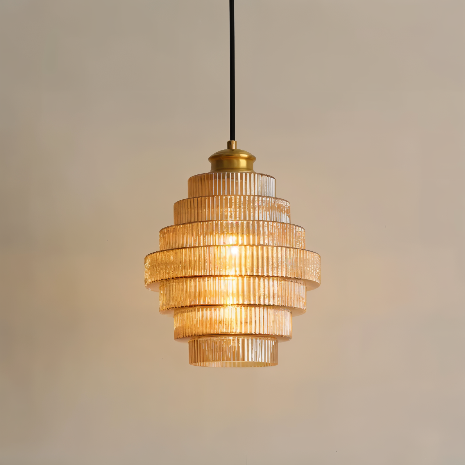 Stunlier Pendelleuchte - Retro Glas und Messing Hängelampe - Layered Kronleuchter für Wohnzimmer