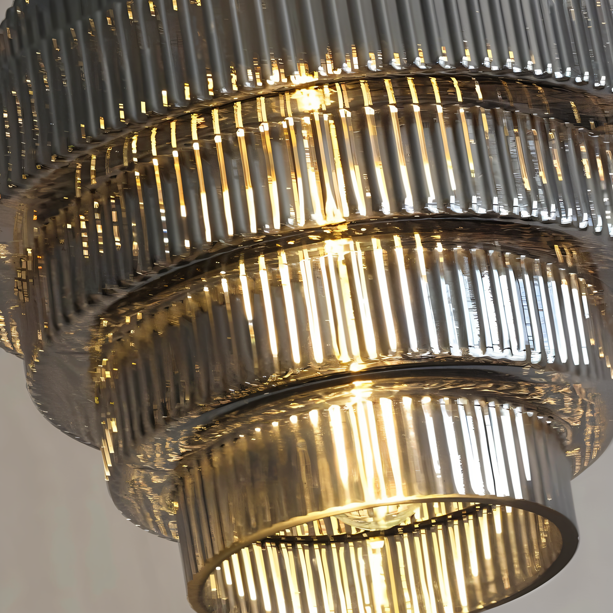 Stunlier Pendelleuchte - Retro Glas und Messing Hängelampe - Layered Kronleuchter für Wohnzimmer