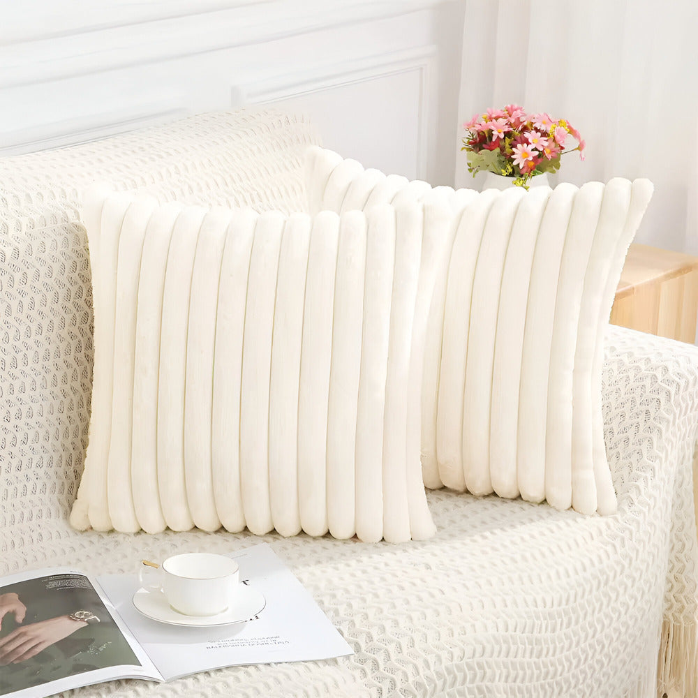 Stylische Gestreifte Plüsch Kissenbezüge – Set von 2 für Sofa- und Schlafzimmerdekoration