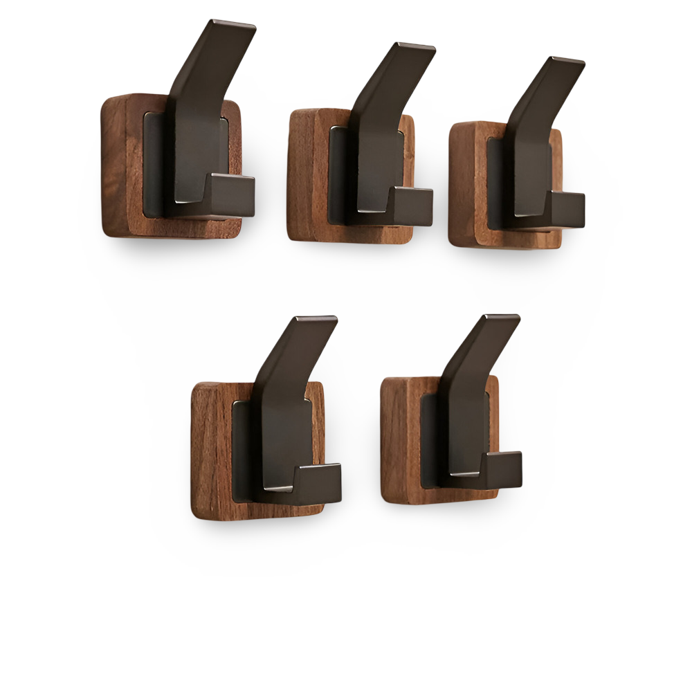 Stylischer Wandgarderoben aus Walnuss mit Vielseitigen Haken für Effiziente Wohnorganisation in jedem Raum