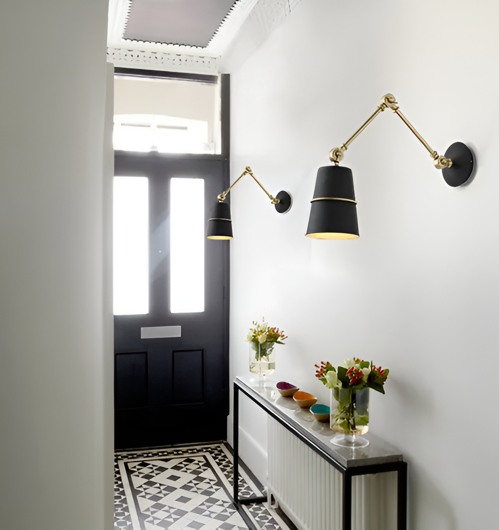 Swing Wandleuchte - Schwarz Weiß Retro Wandleuchte - Verstellbare Langarm Wandleuchte Design - Wandleuchten LED