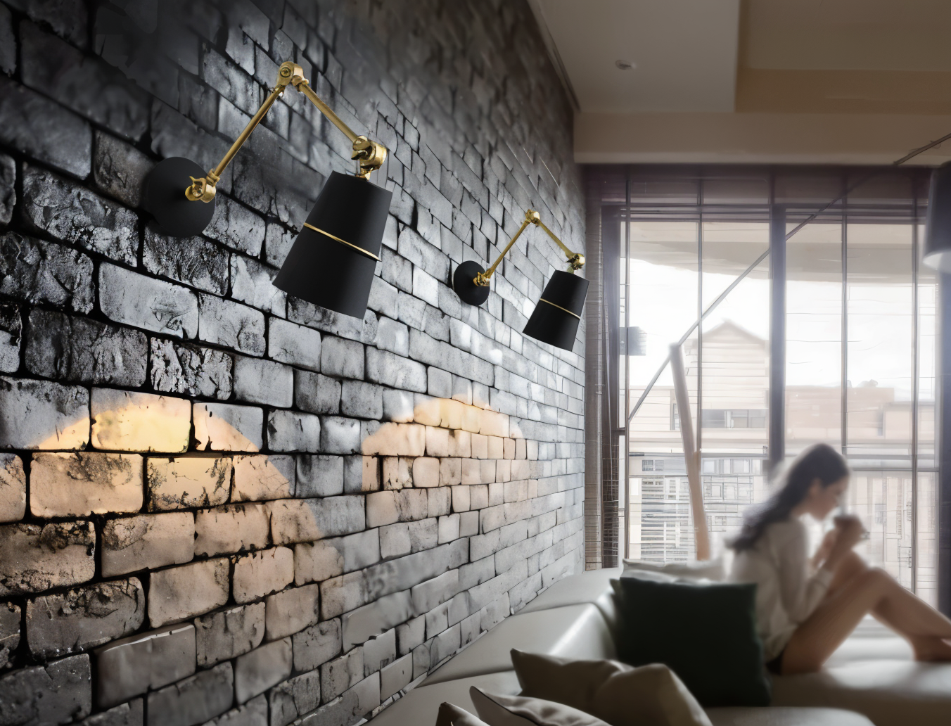 Swing Wandleuchte - Schwarz Weiß Retro Wandleuchte - Verstellbare Langarm Wandleuchte Design - Wandleuchten LED