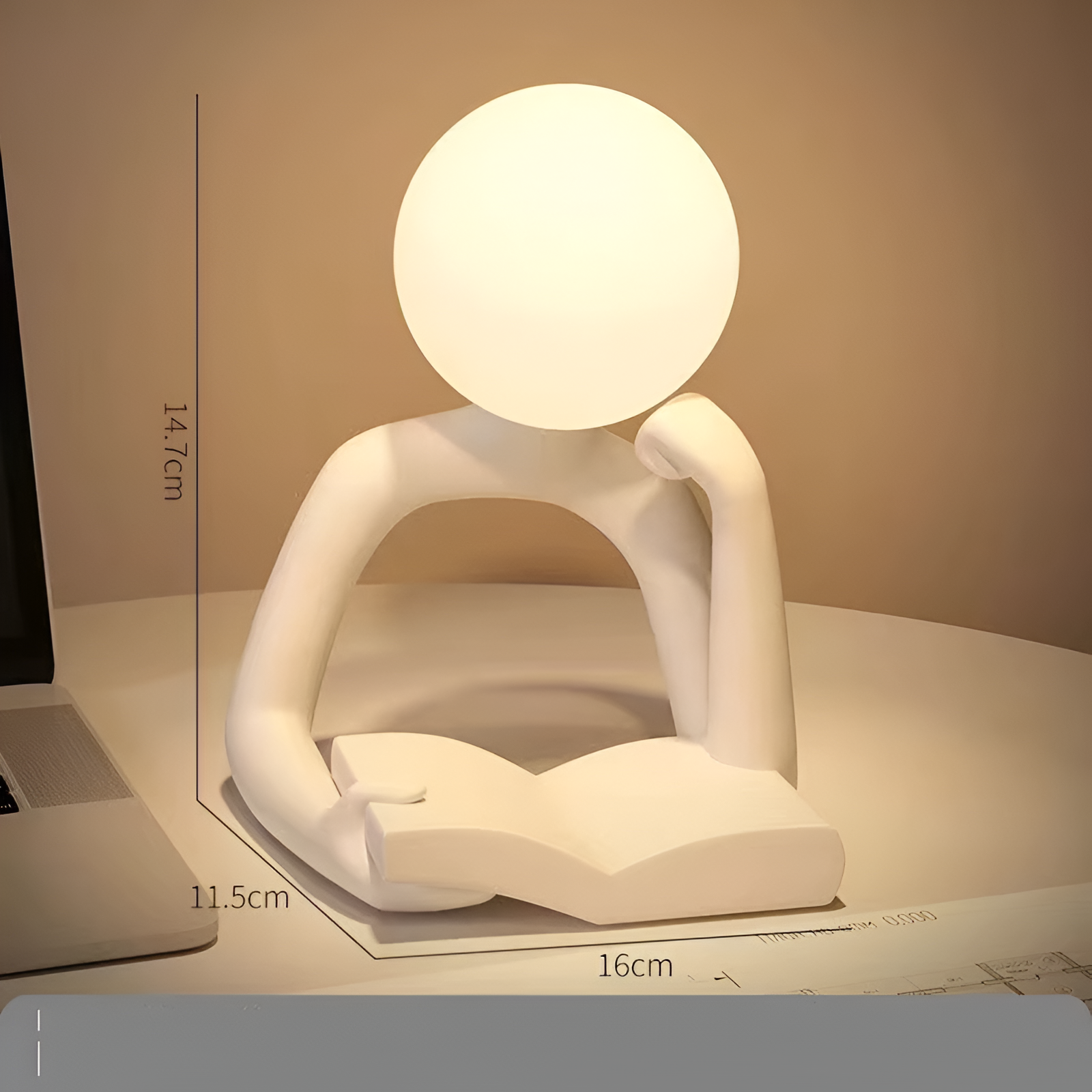 Thinker Moon - Ästhetisches Mond Denk Skulptur Tischlampe