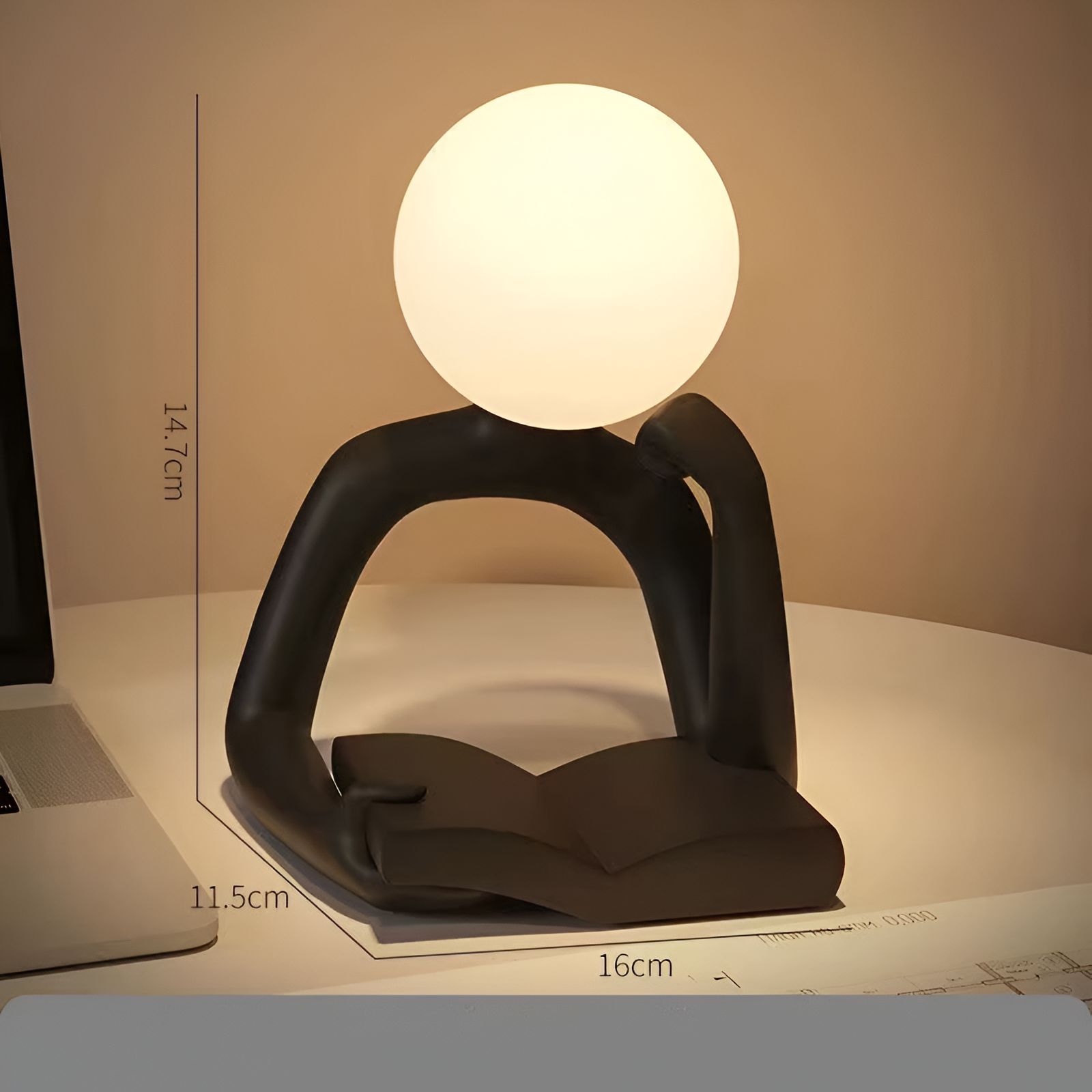 Thinker Moon - Ästhetisches Mond Denk Skulptur Tischlampe