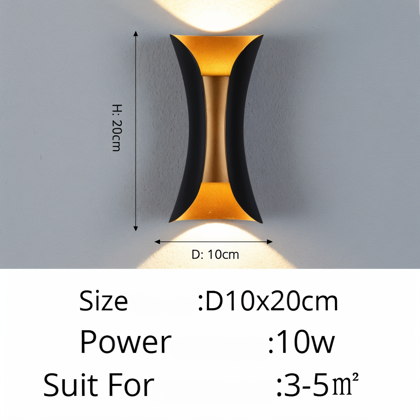 TwinBeam Wandleuchte - Doppelkopf LED Wandleuchte - Schwarz/Gold Wasserdichte Außenlampe