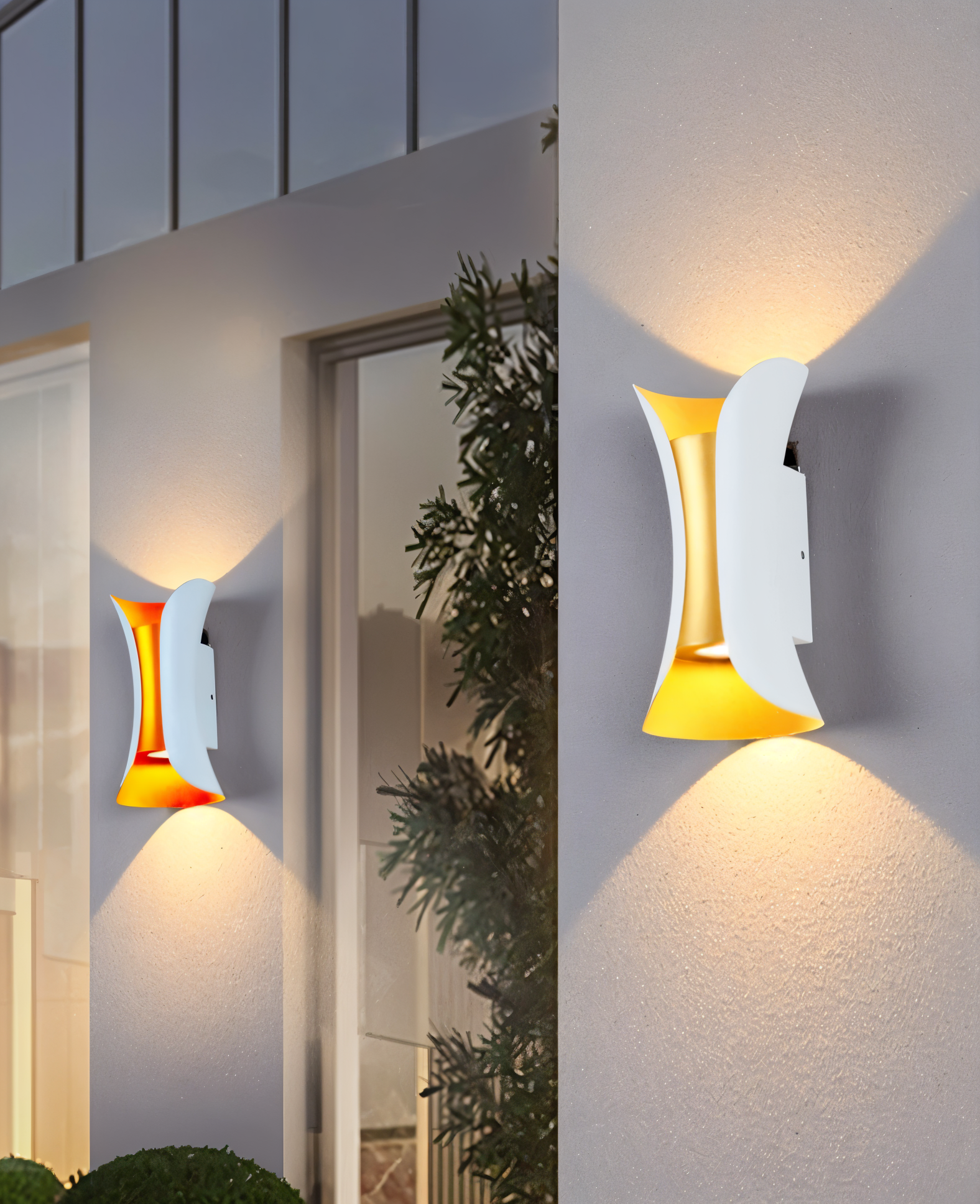 TwinBeam Wandleuchte - Doppelkopf LED Wandleuchte - Schwarz/Gold Wasserdichte Außenlampe