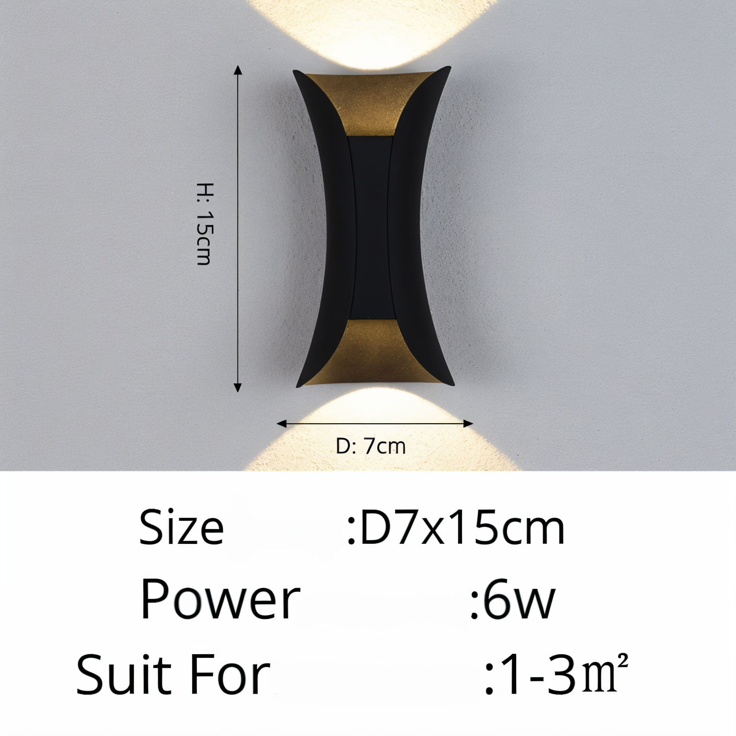 TwinBeam Wandleuchte - Doppelkopf LED Wandleuchte - Schwarz/Gold Wasserdichte Außenlampe