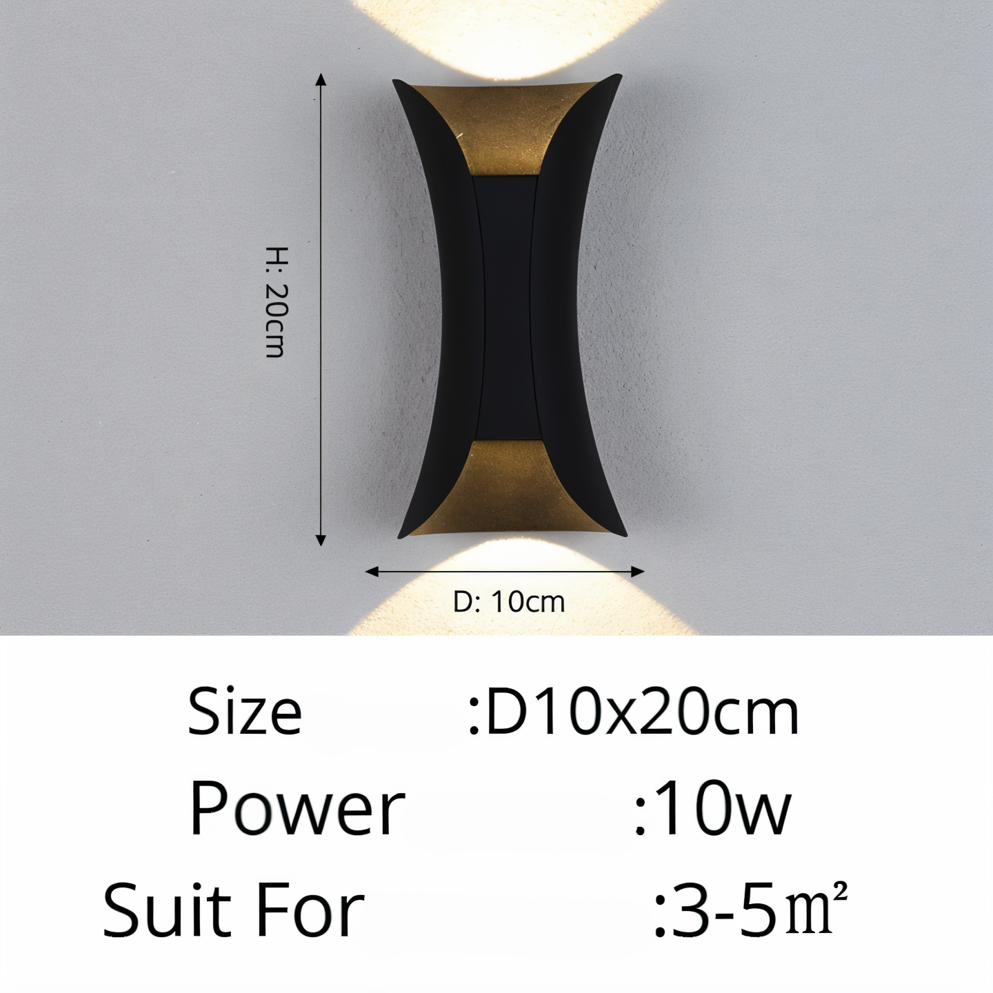 TwinBeam Wandleuchte - Doppelkopf LED Wandleuchte - Schwarz/Gold Wasserdichte Außenlampe