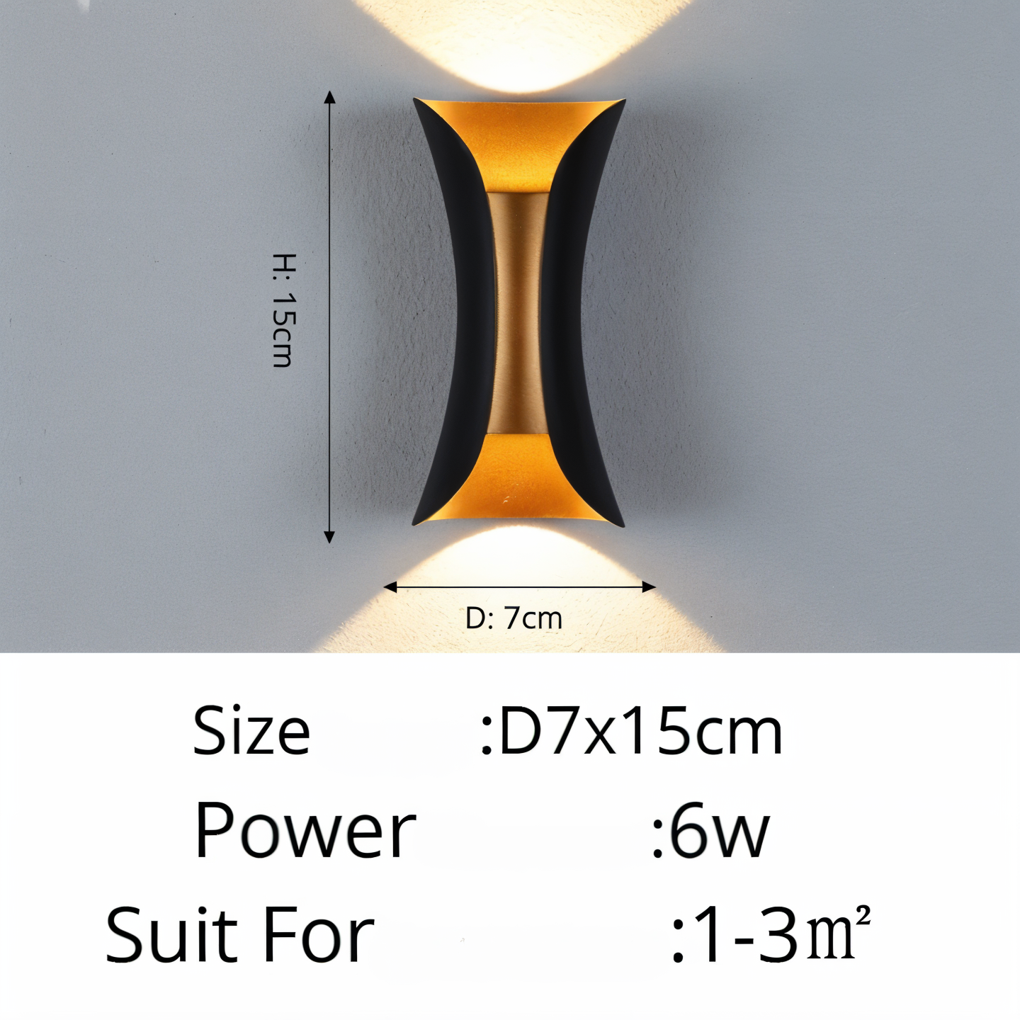 TwinBeam Wandleuchte - Doppelkopf LED Wandleuchte - Schwarz/Gold Wasserdichte Außenlampe