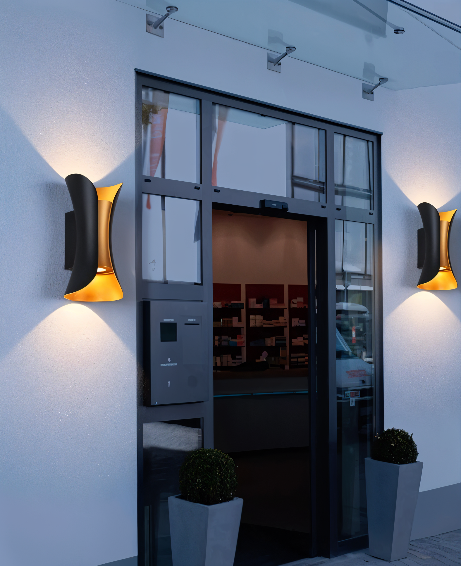 TwinBeam Wandleuchte - Doppelkopf LED Wandleuchte - Schwarz/Gold Wasserdichte Außenlampe