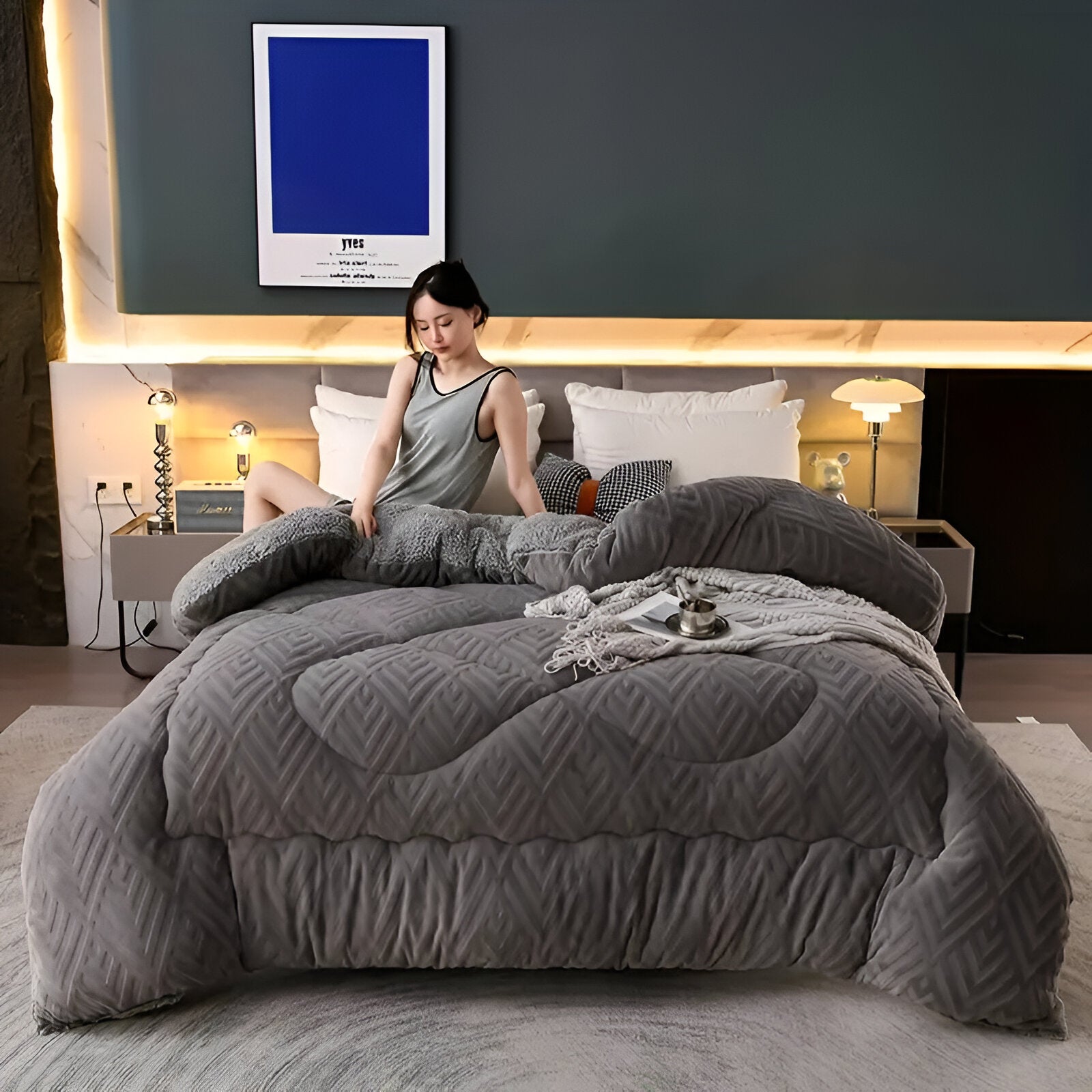 Ultra Fluff Bettdecke - Maschinenwaschbar Doppelseitige Plüschbettdecke für alle Jahreszeiten - Stylische Fleece Bettdecke