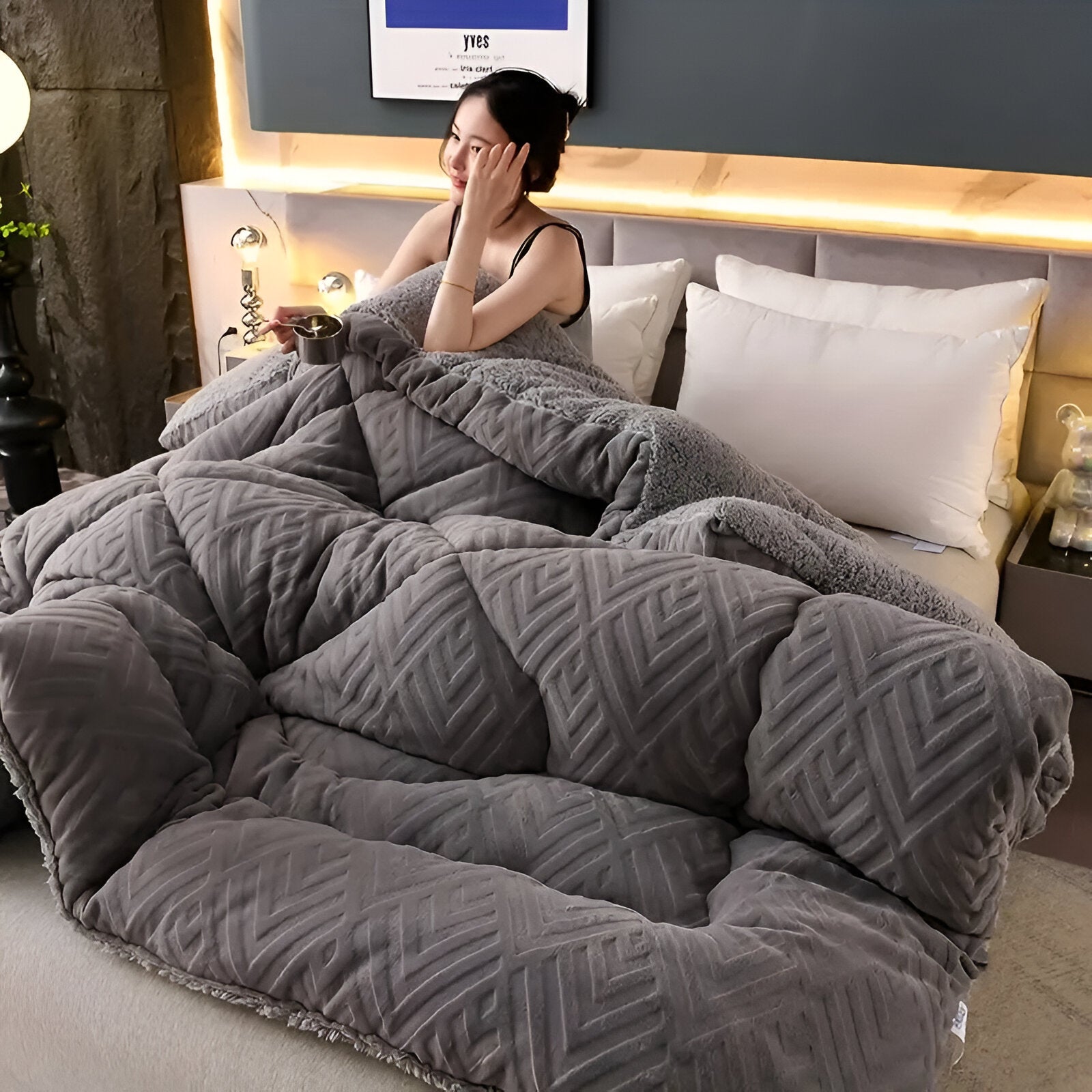 Ultra Fluff Bettdecke - Maschinenwaschbar Doppelseitige Plüschbettdecke für alle Jahreszeiten - Stylische Fleece Bettdecke