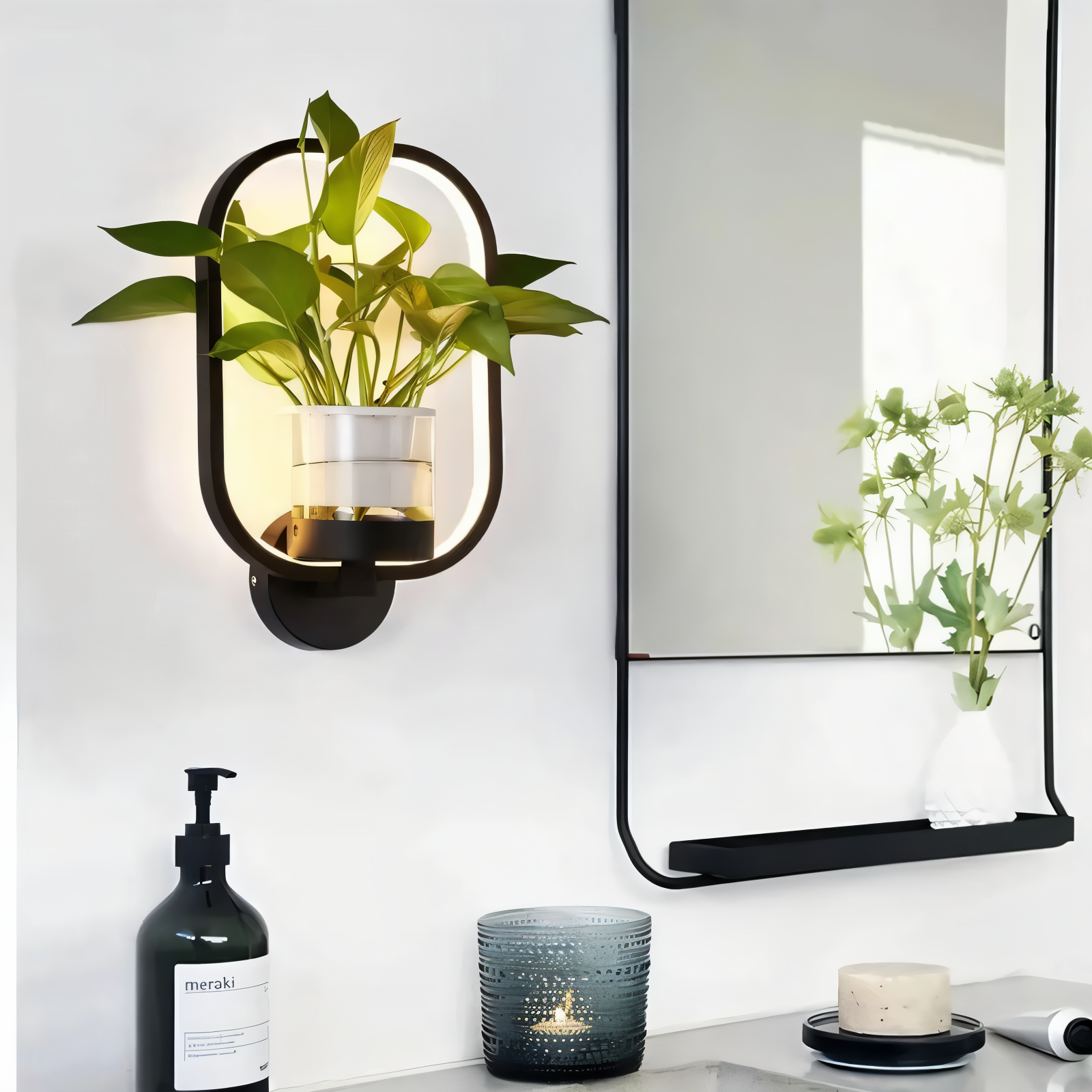 VerdantLume Wandleuchte - Minimalistische Wandleuchte mit Integrierter Pflanzenhalterung - Moderne Wandleuchten Geführt