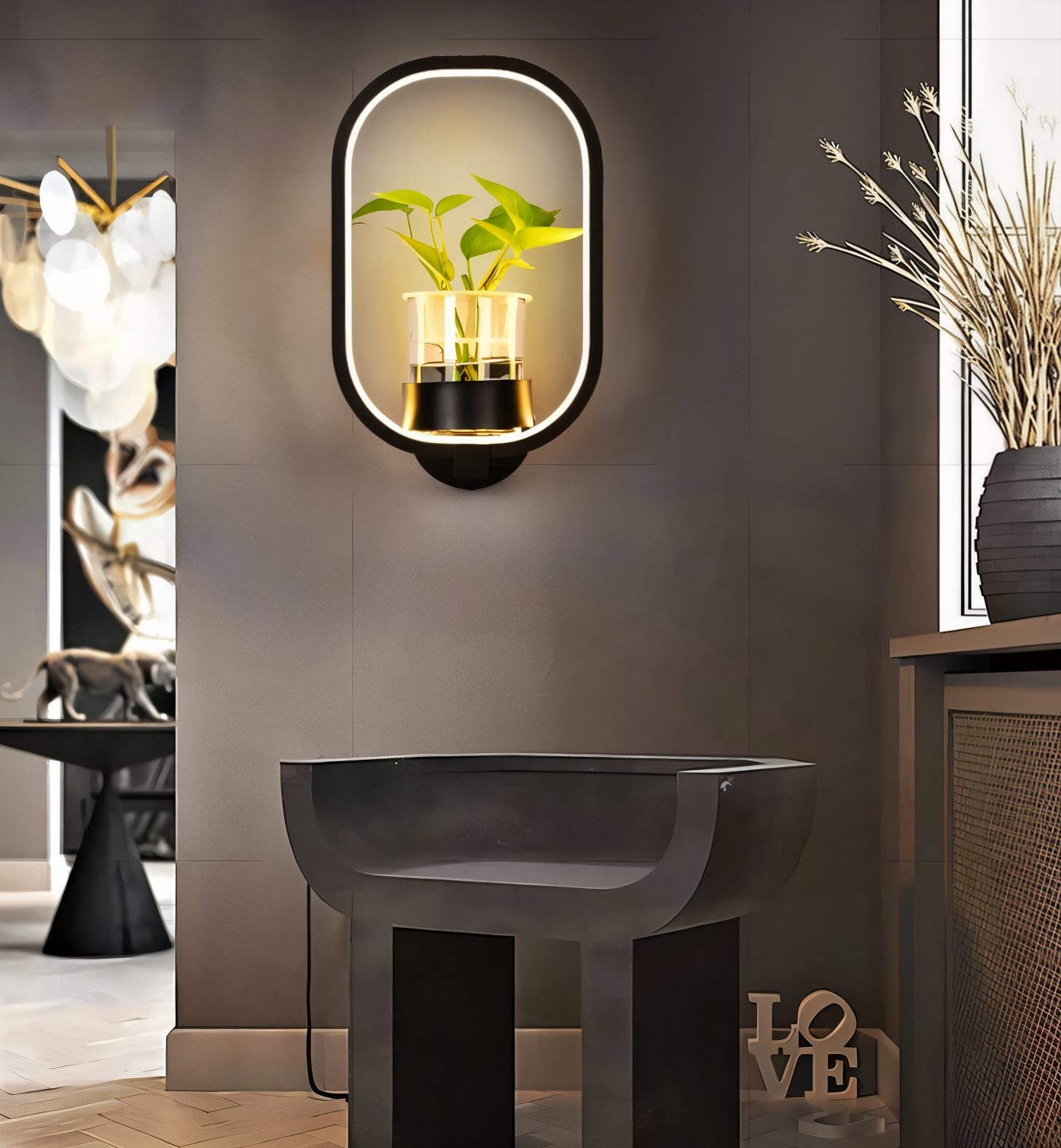 VerdantLume Wandleuchte - Minimalistische Wandleuchte mit Integrierter Pflanzenhalterung - Moderne Wandleuchten Geführt