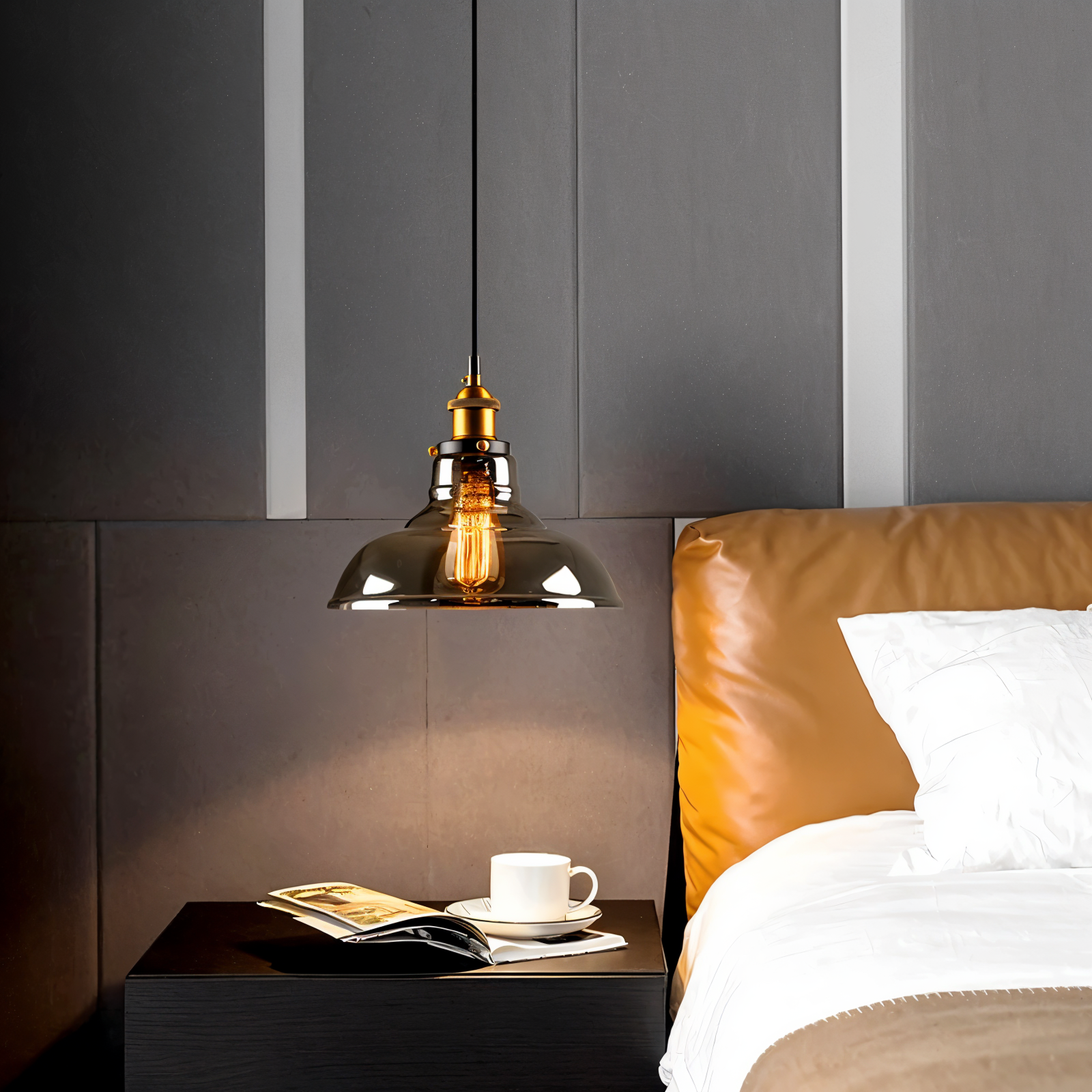 VintaLoft Pendelleuchte - Rauchglas Pendelleuchte - Vintage Hängelampe