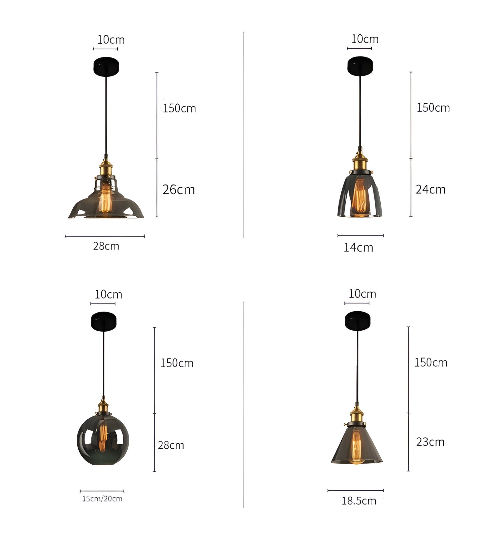 VintaLoft Pendelleuchte - Rauchglas Pendelleuchte - Vintage Hängelampe