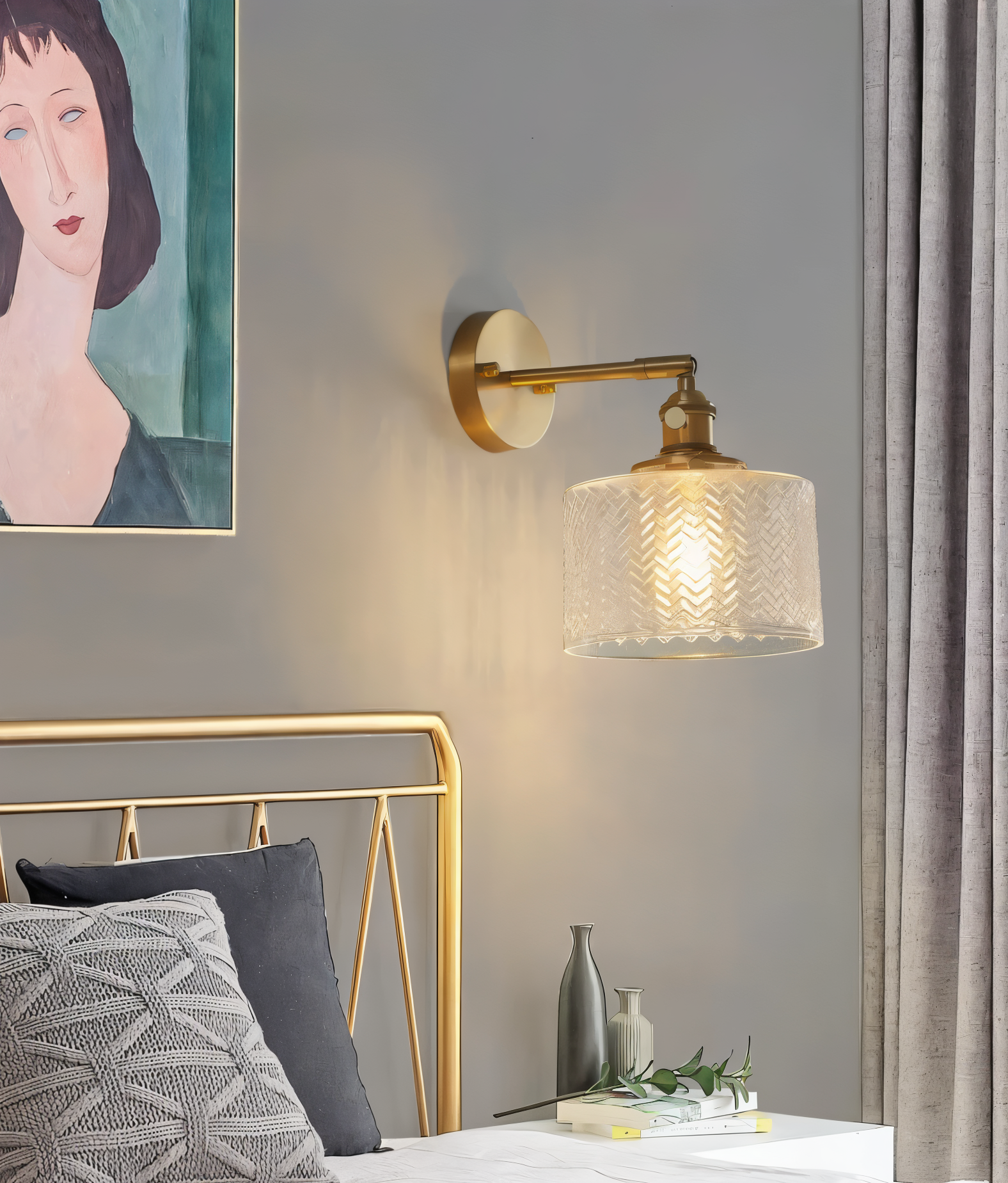 ZiGloss Wandleuchte - Nordic Klares/Grün Corrugated Glass Wandlampe - Verstellbare Wandleuchten LED