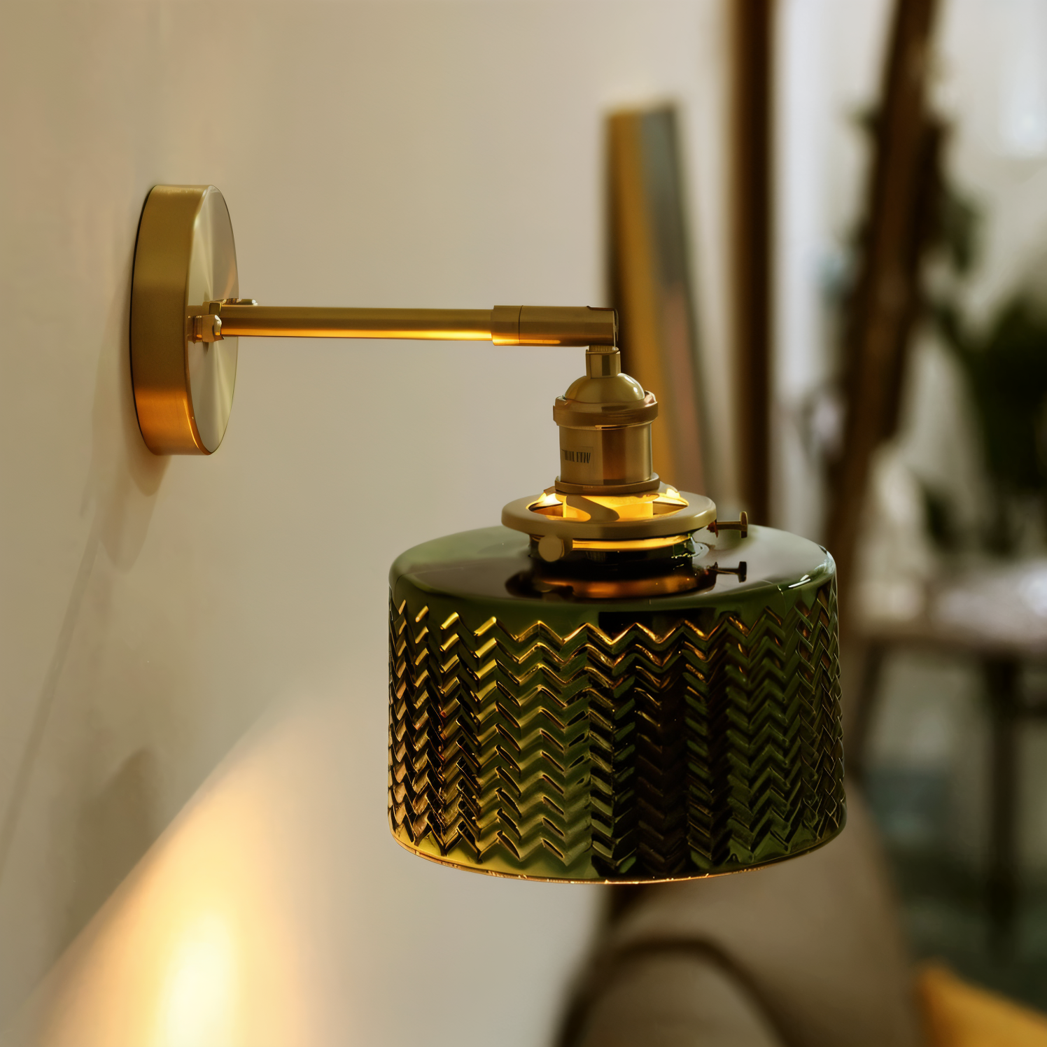 ZiGloss Wandleuchte - Nordic Klares/Grün Corrugated Glass Wandlampe - Verstellbare Wandleuchten LED