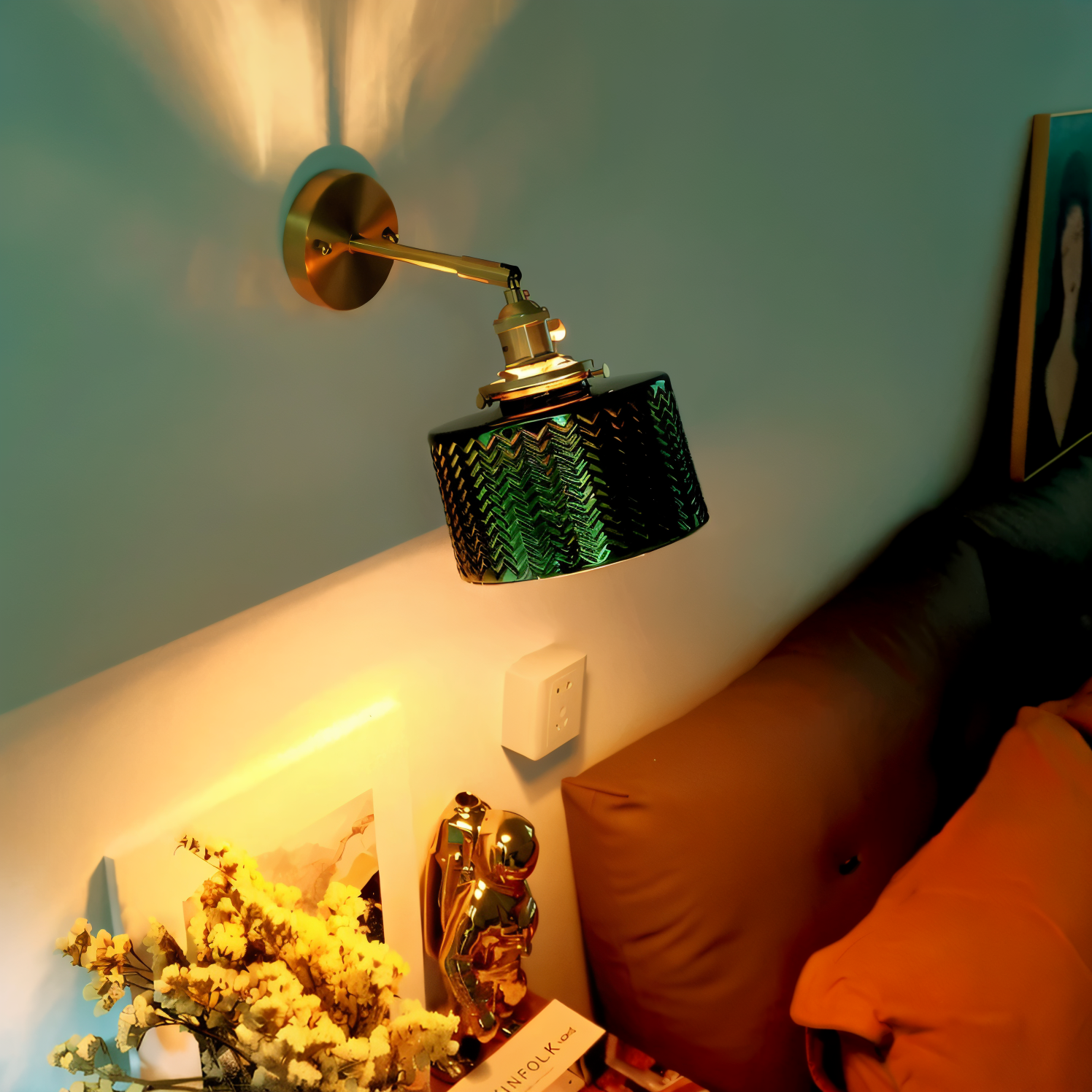 ZiGloss Wandleuchte - Nordic Klares/Grün Corrugated Glass Wandlampe - Verstellbare Wandleuchten LED