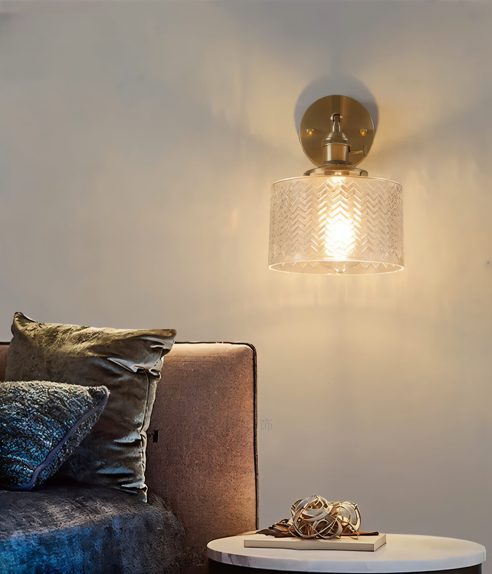 ZiGloss Wandleuchte - Nordic Klares/Grün Corrugated Glass Wandlampe - Verstellbare Wandleuchten LED