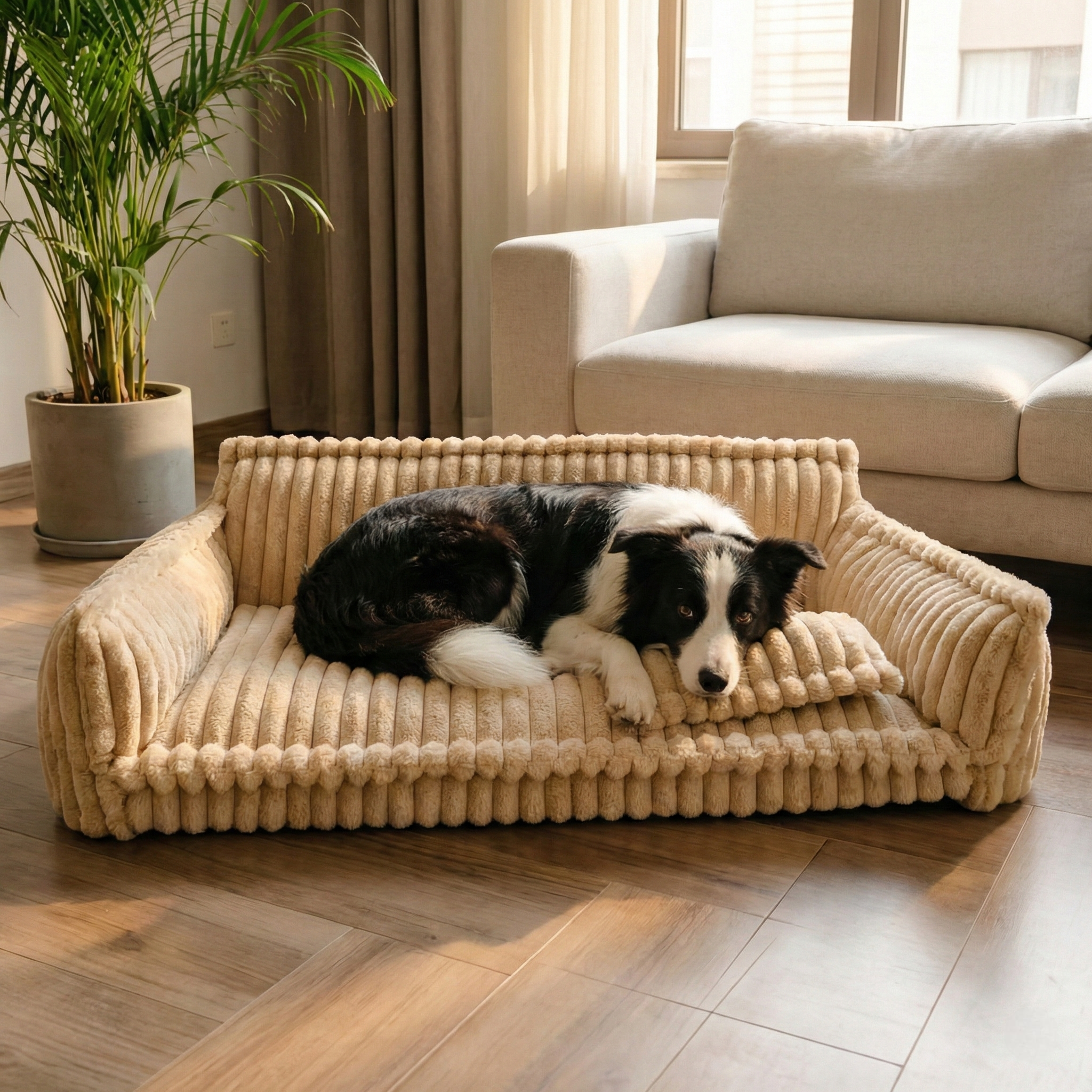 Hundesofa Gestreift & Gelenkschonend – Hoher Rand & Weiche Polsterung