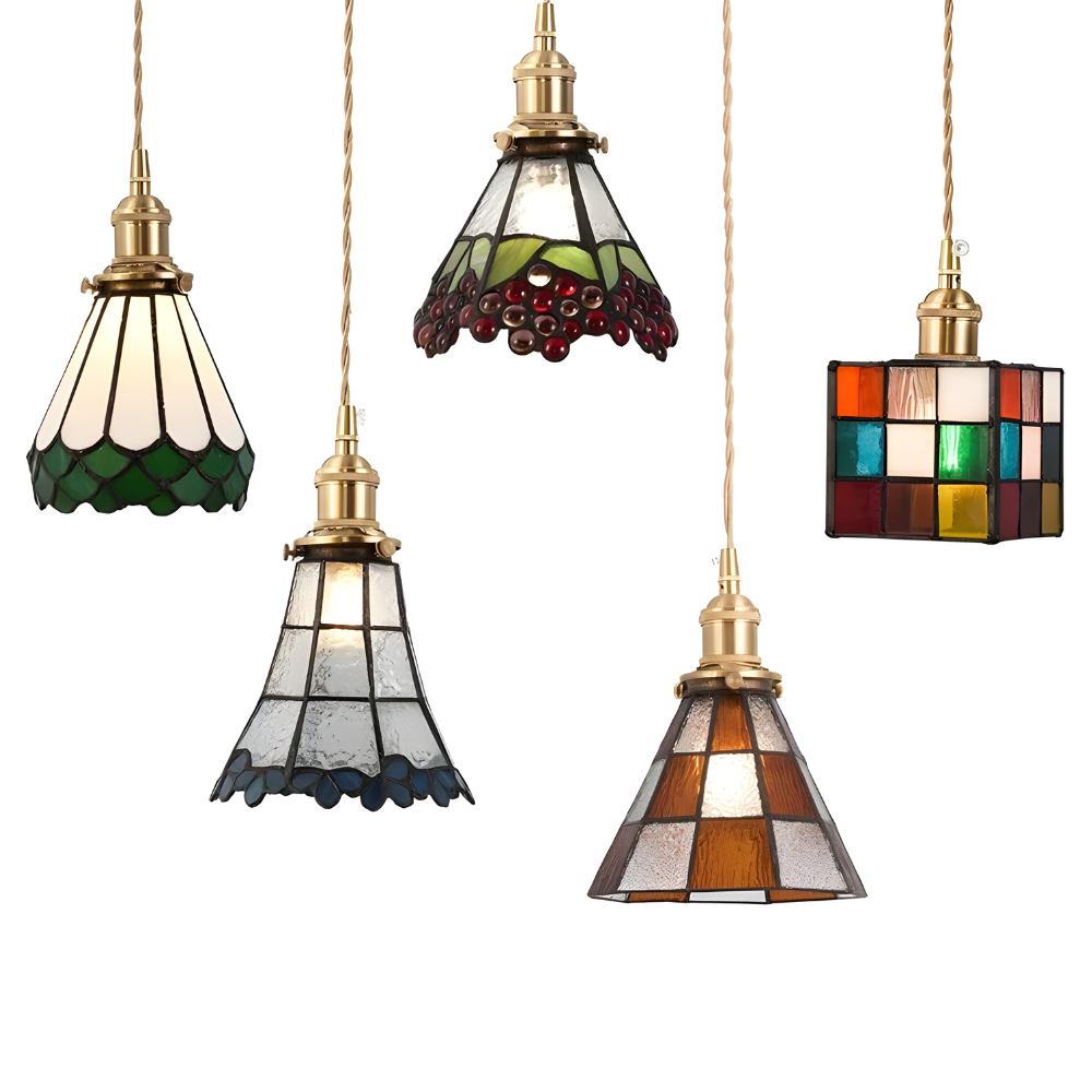 IllumaStyle Japanische Pendelleuchte - Retro Geometrische Kupfer Glas Hängelampe