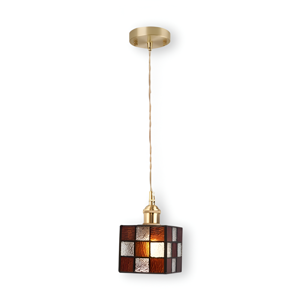 IllumaStyle Japanische Pendelleuchte - Retro Geometrische Kupfer Glas Hängelampe