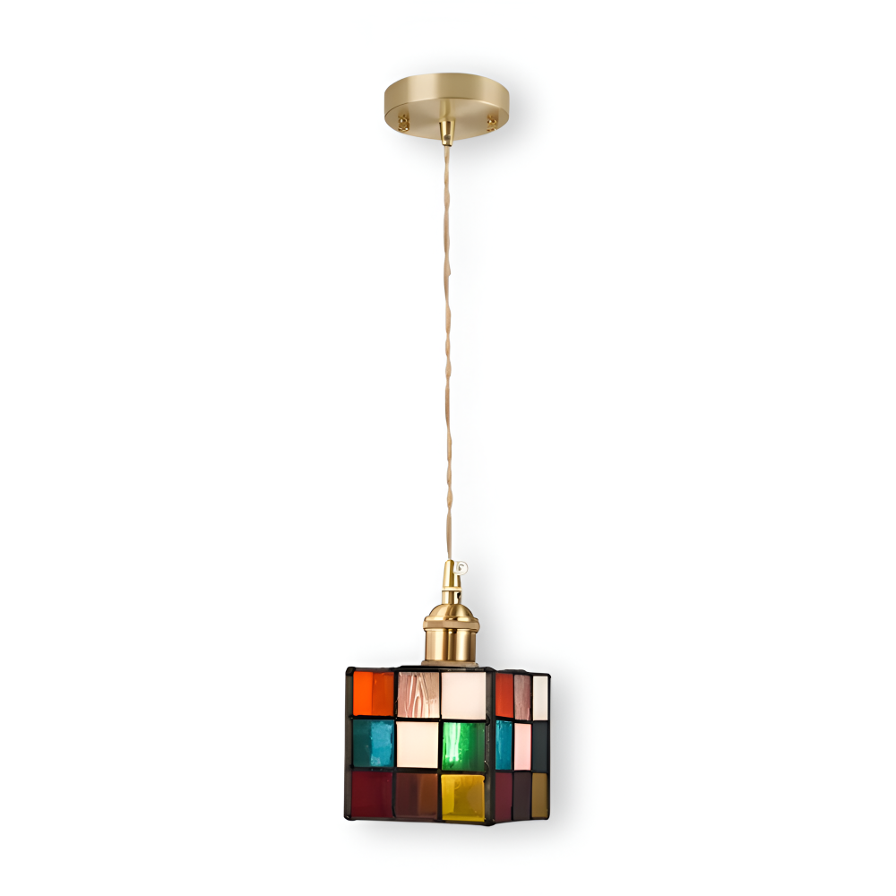 IllumaStyle Japanische Pendelleuchte - Retro Geometrische Kupfer Glas Hängelampe