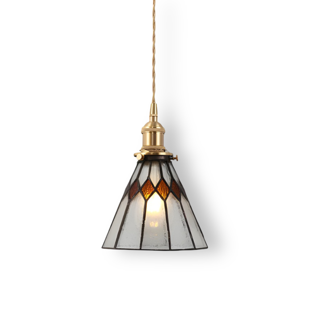 IllumaStyle Japanische Pendelleuchte - Retro Geometrische Kupfer Glas Hängelampe