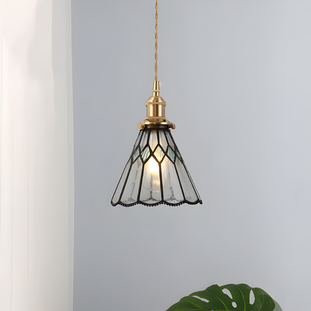 IllumaStyle Japanische Pendelleuchte - Retro Geometrische Kupfer Glas Hängelampe