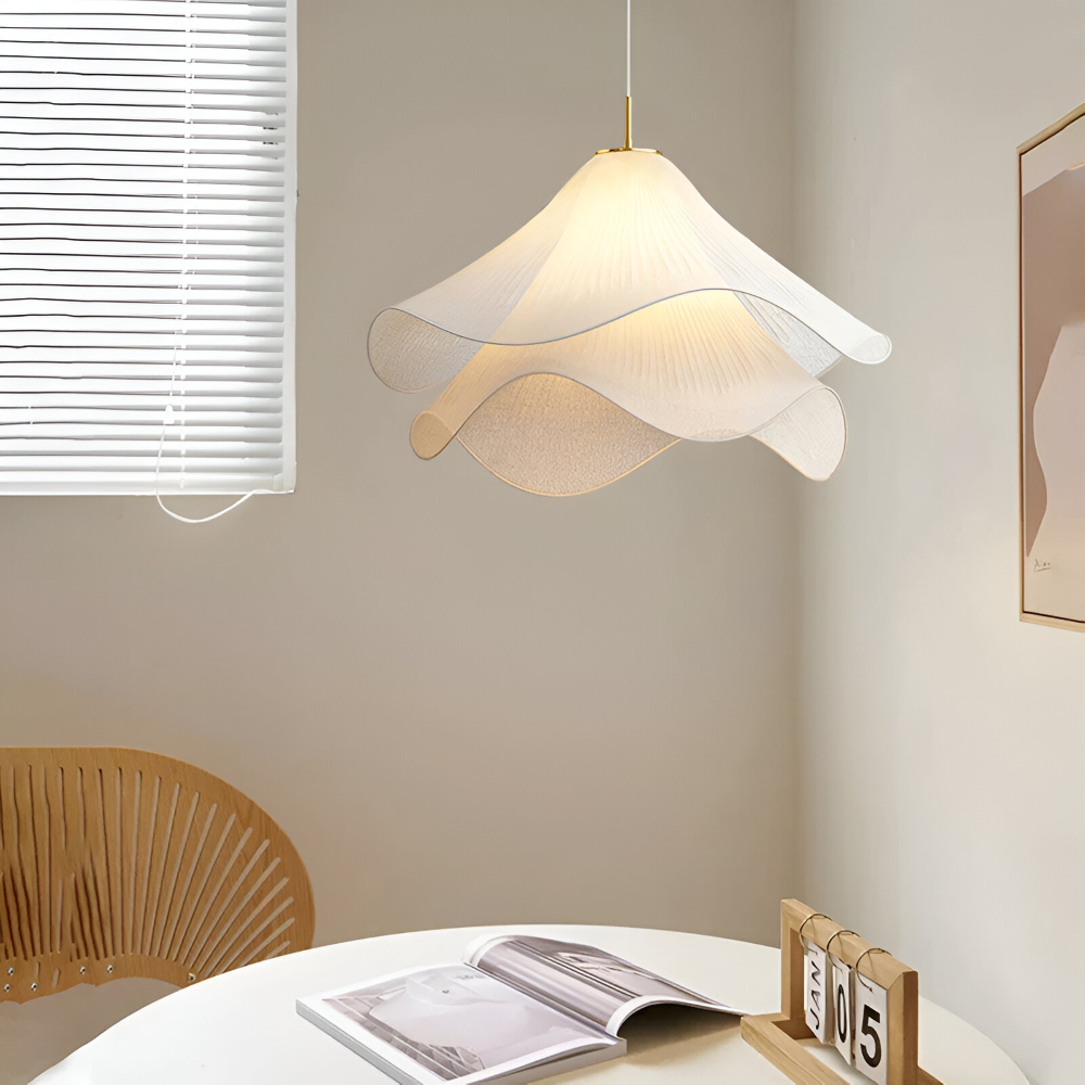 Japandi-inspirierte Stoff Pendelleuchte - Minimalistisches Blumendesign Deckenleuchte für eine ruhige Atmosphäre