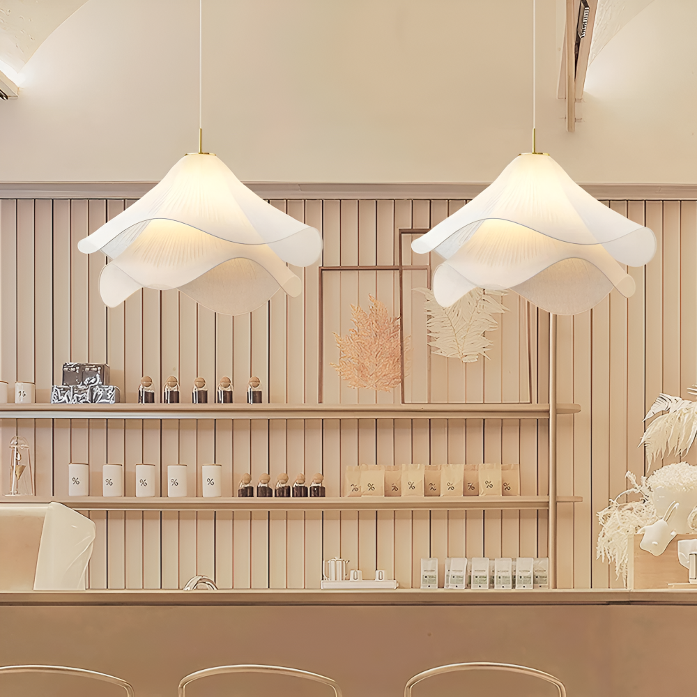 Japandi-inspirierte Stoff Pendelleuchte - Minimalistisches Blumendesign Deckenleuchte für eine ruhige Atmosphäre