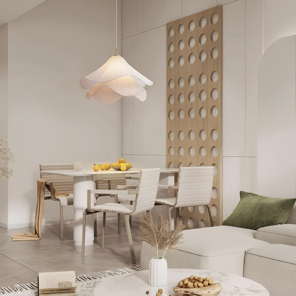 Japandi-inspirierte Stoff Pendelleuchte - Minimalistisches Blumendesign Deckenleuchte für eine ruhige Atmosphäre
