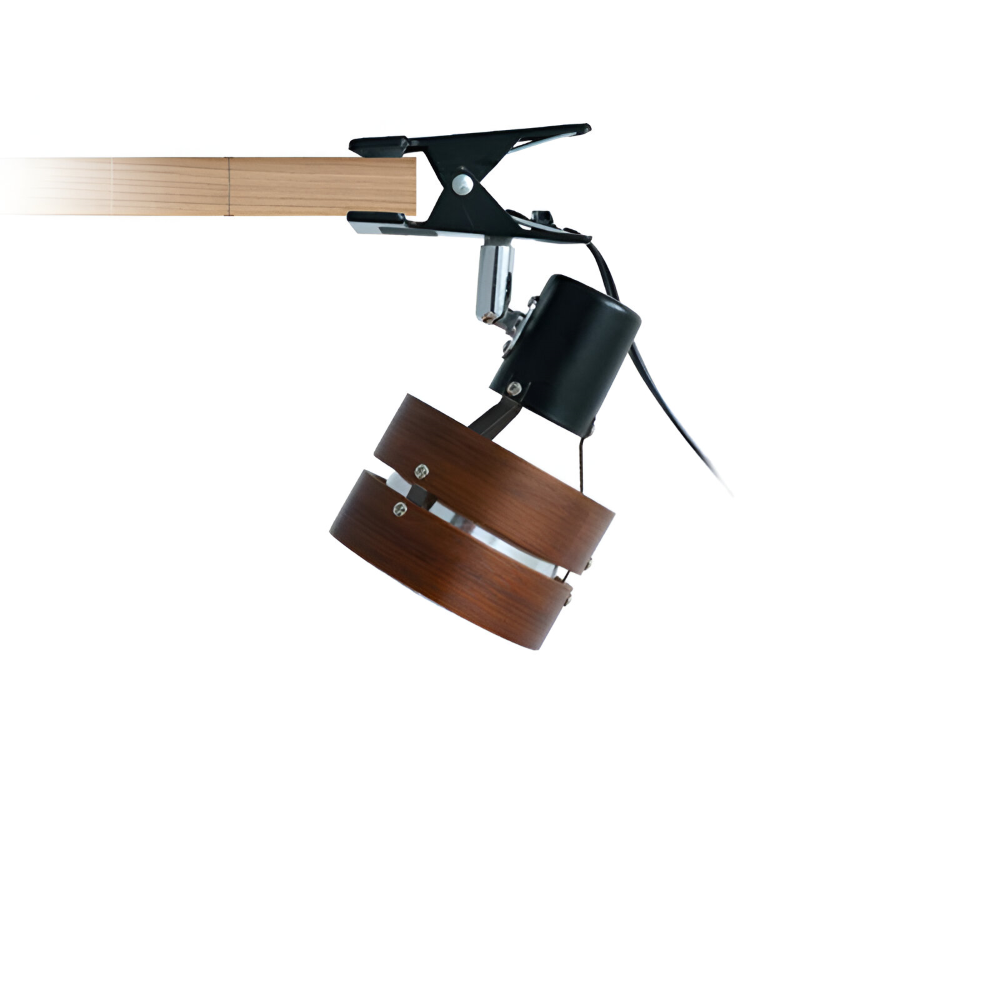 Japanisch Inspirierte Verstellbare Klemm Schreibtischlampe - Runde Holz und Eisen Tischlampe mit Acrylschirm