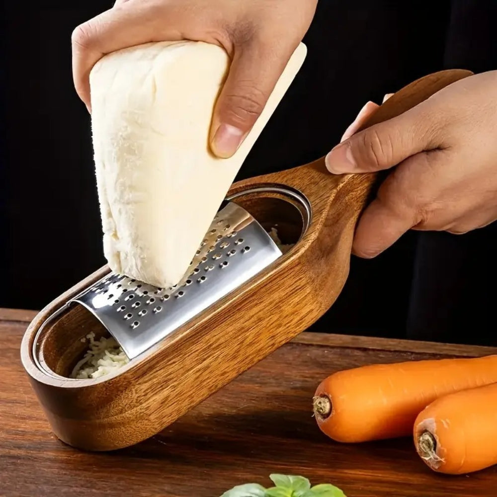 Käse Reibe Küchenhelfer | Edelstahl mit Holzgriff, Ergonomisch 0