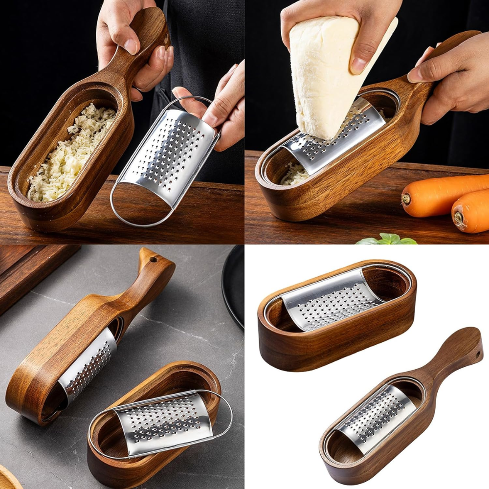 Käsereibe mit Holzgriff – Edelstahl Gemüsereibe für Käse, Karotten & Küche