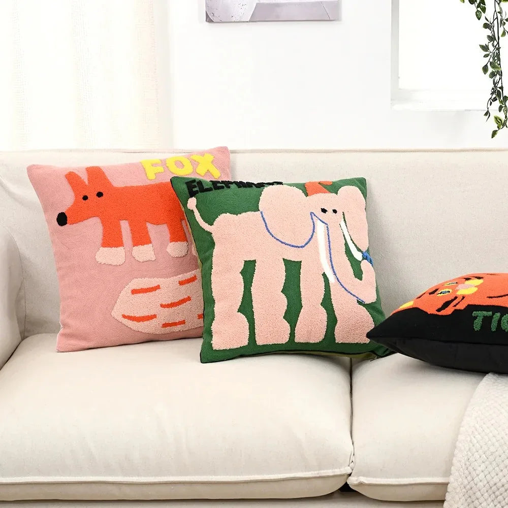 Kelro Nordic Kissenbezug für Sofadekor | Gesticktes Tiermotiv, Polyester-Baumwolle 1