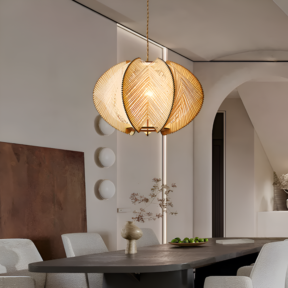Kirei Pendelleuchte - Geometrische Hängelampe aus Hanfseil und Holz - Wabi Sabi Lighting