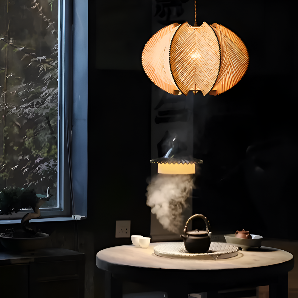 Kirei Pendelleuchte - Geometrische Hängelampe aus Hanfseil und Holz - Wabi Sabi Lighting