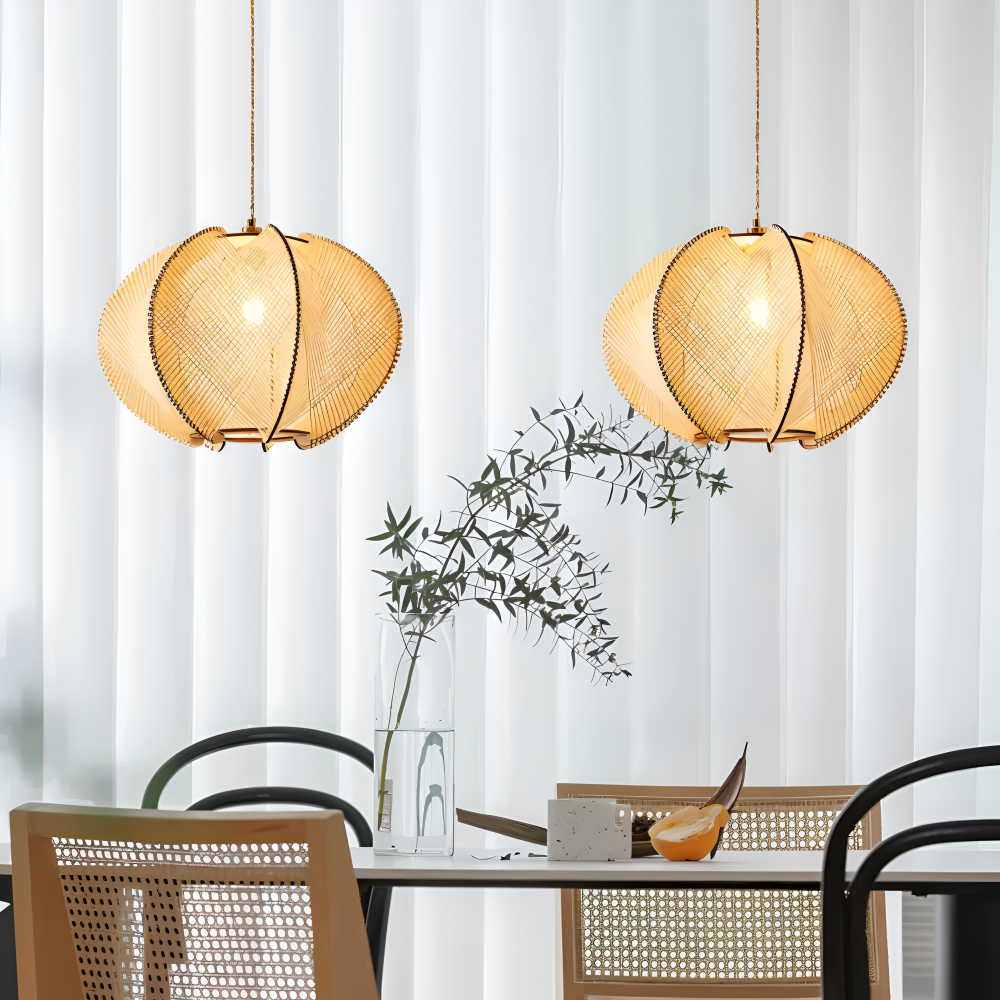 Kirei Pendelleuchte - Geometrische Hängelampe aus Hanfseil und Holz - Wabi Sabi Lighting