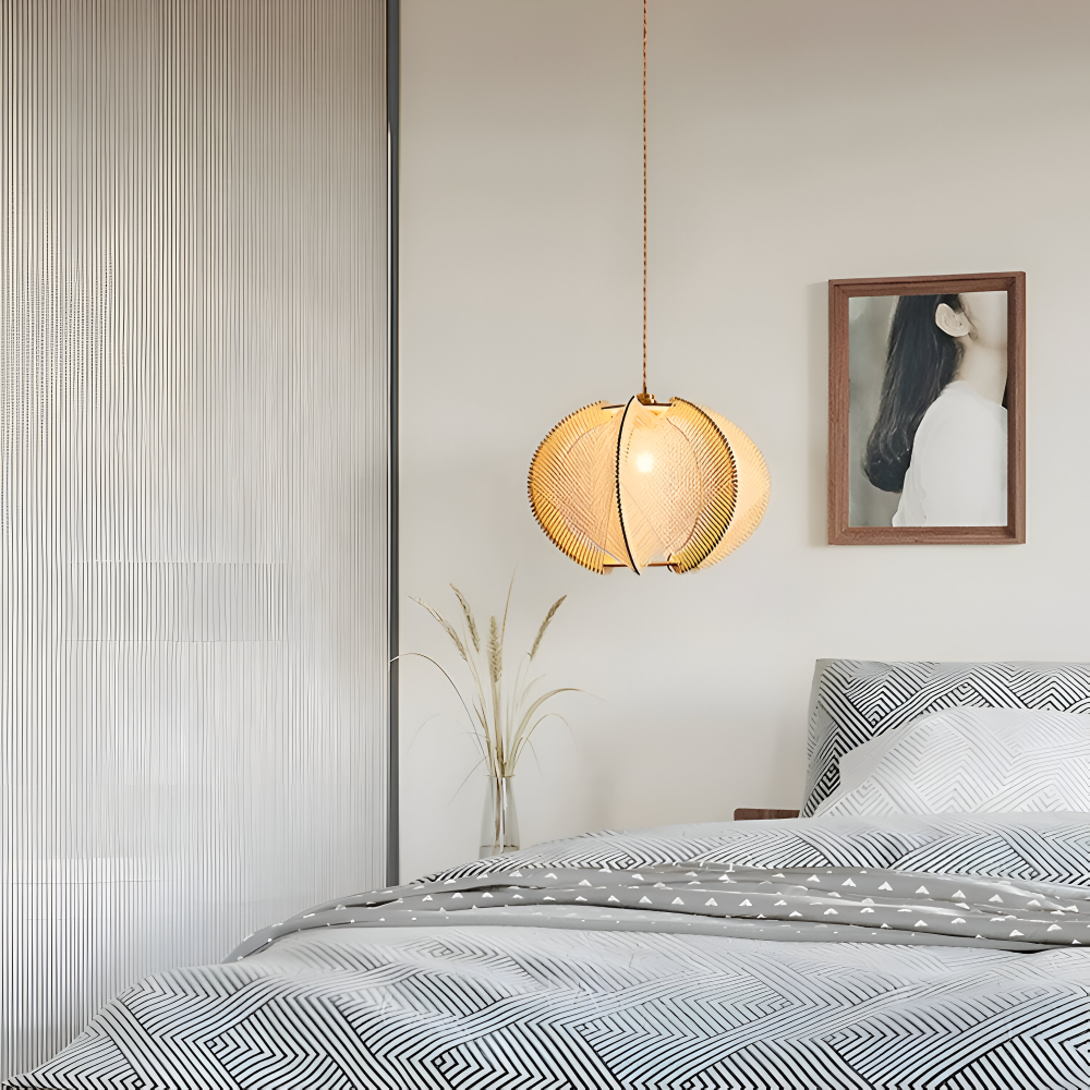 Kirei Pendelleuchte - Geometrische Hängelampe aus Hanfseil und Holz - Wabi Sabi Lighting