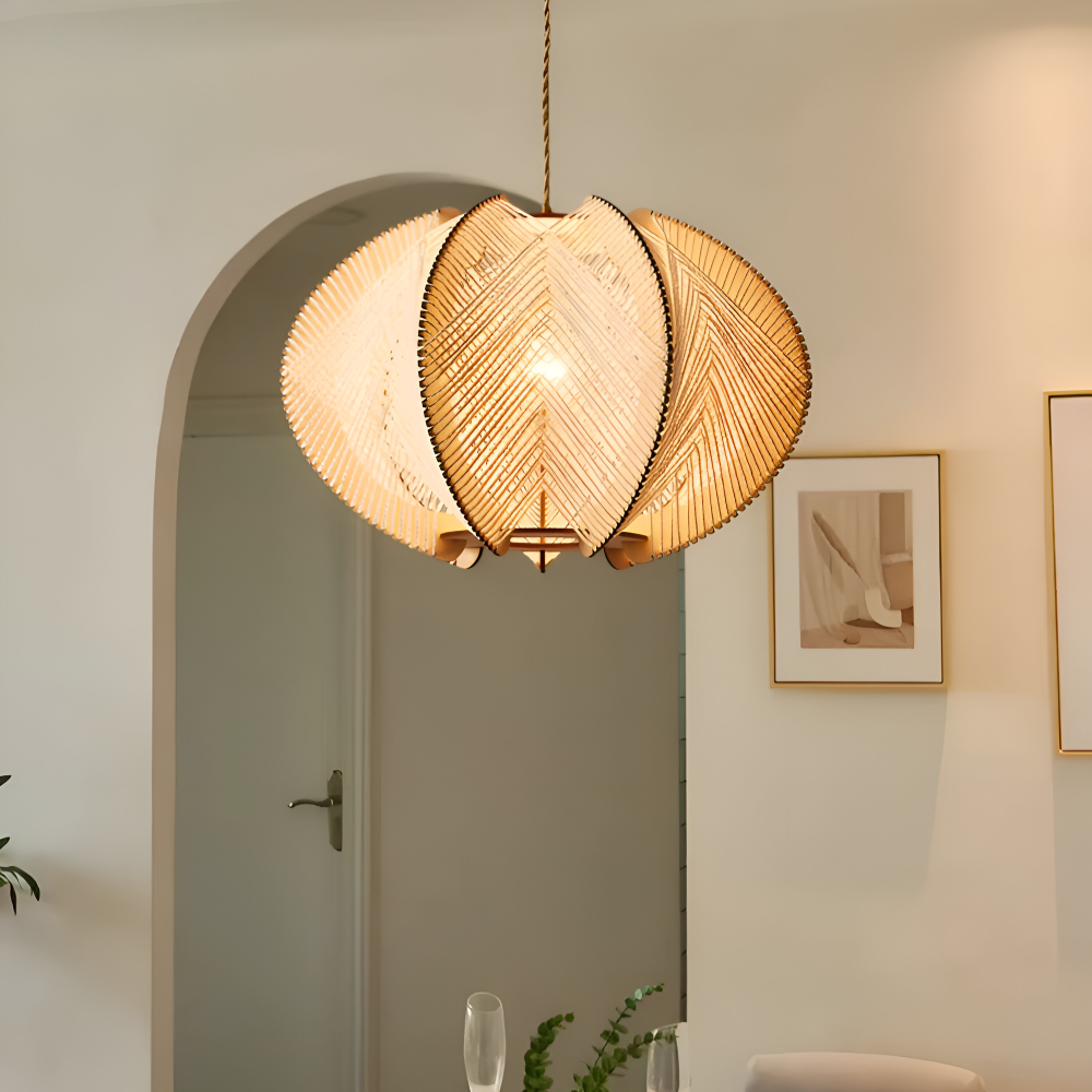 Kirei Pendelleuchte - Geometrische Hängelampe aus Hanfseil und Holz - Wabi Sabi Lighting